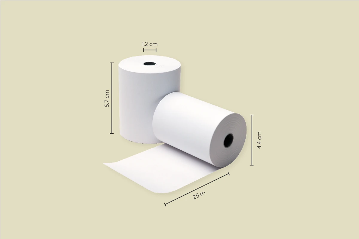 Thermo-Bonrollen, 4,4 cm (Ø Rolle) x 1,2 cm (Ø Kern) x 5,7 cm (Breite) x 25 m (Länge) (50er Karton)