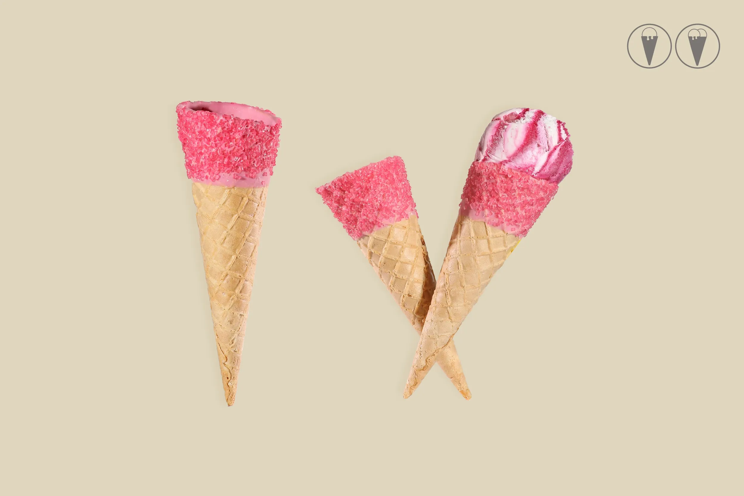 Süße Waffeltüte "Gretel", Ø 5,3 x 16cm, mit rosa Glasur und Streuseln, für 1-2 Kugeln, Kt. Nr. S5244 (140er Karton)