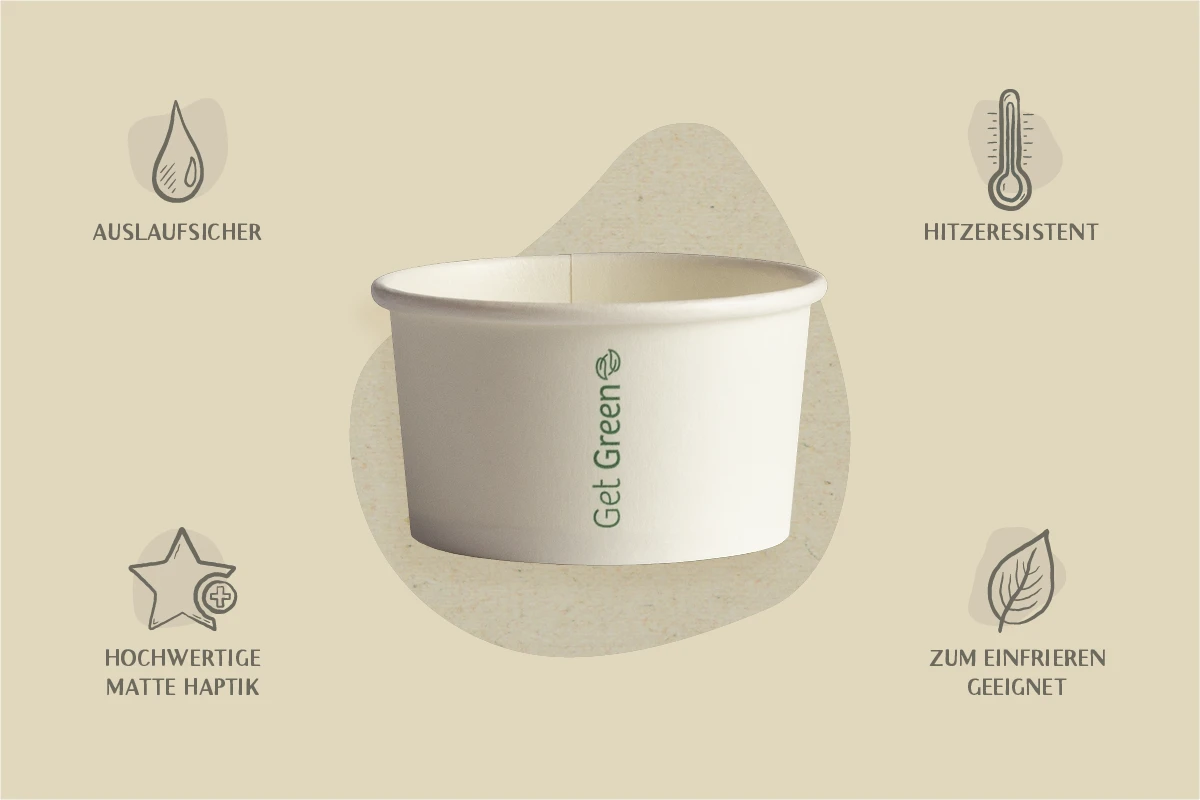Papp-Eisbecher GET GREEN, weiß, 70 ml, Ø oben 6,2 x Ø unten 5 x Höhe 4,2 cm, matt (2.000er Karton)