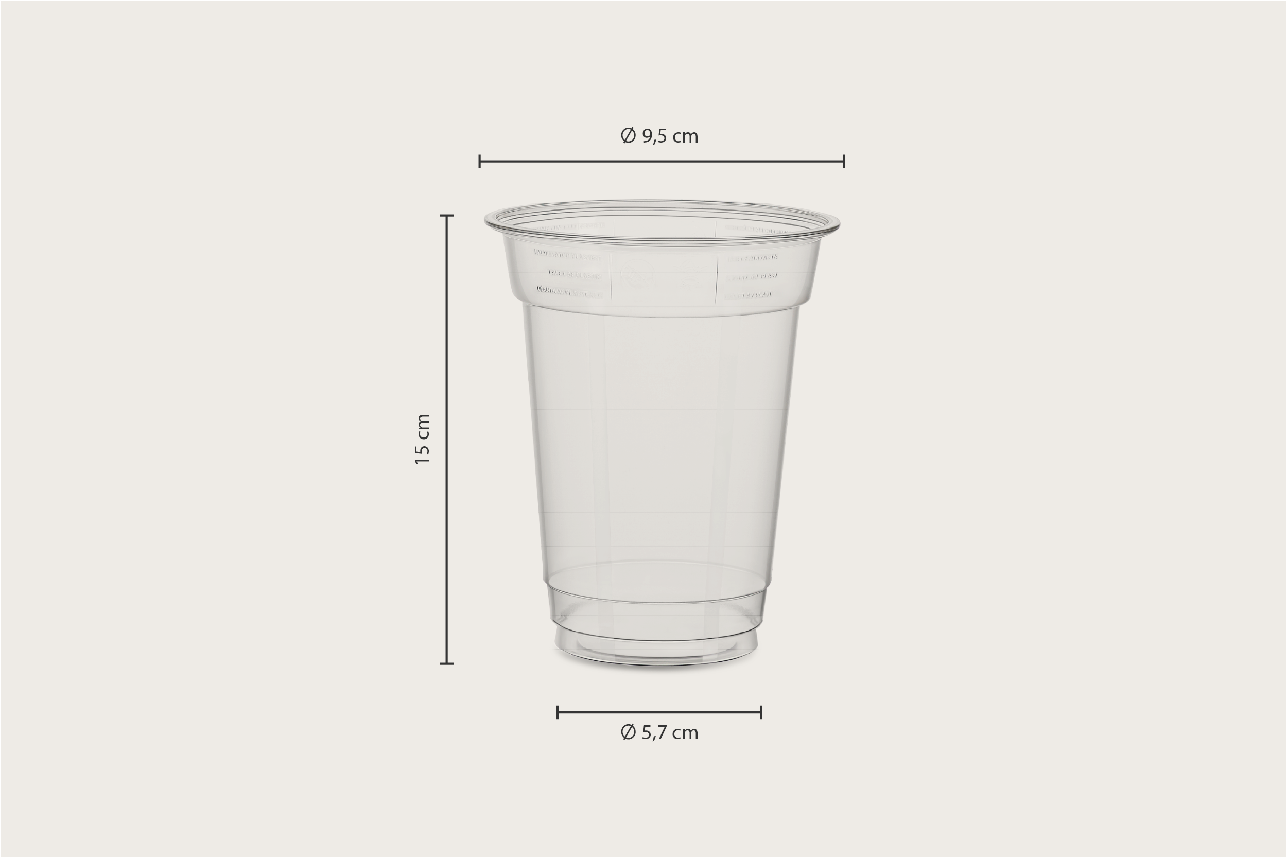 R-PET-Trinkbecher, transparent, 500 ml, Ø oben 9,5 x Ø unten 5,7 x Höhe 15 cm (800er Karton)