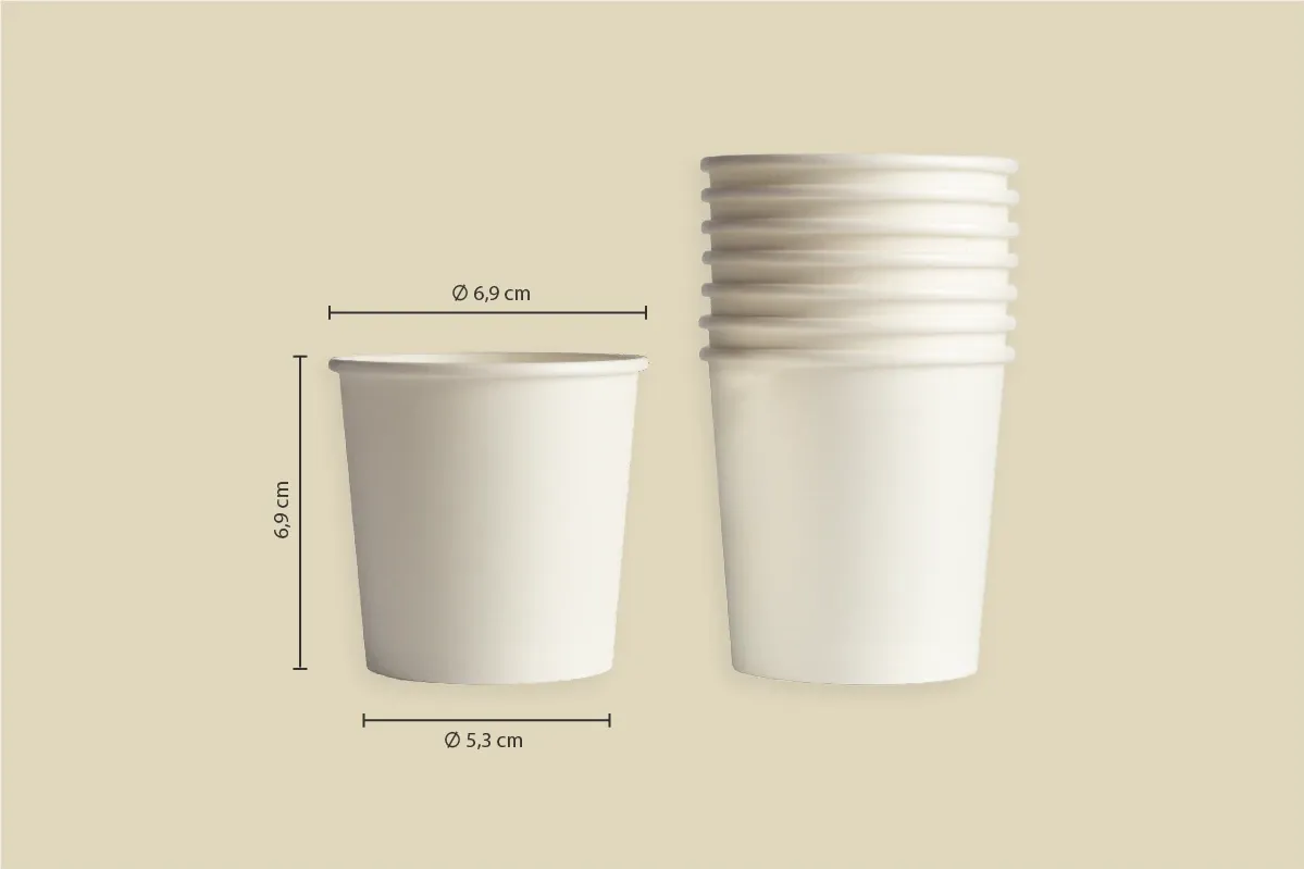 Papp-Eisbecher, weiß, unbedruckt, 160 ml, 6,9 x 5,3 x H 6,9 cm, Beidseitig PE-Beschichtung (1.000er Karton)