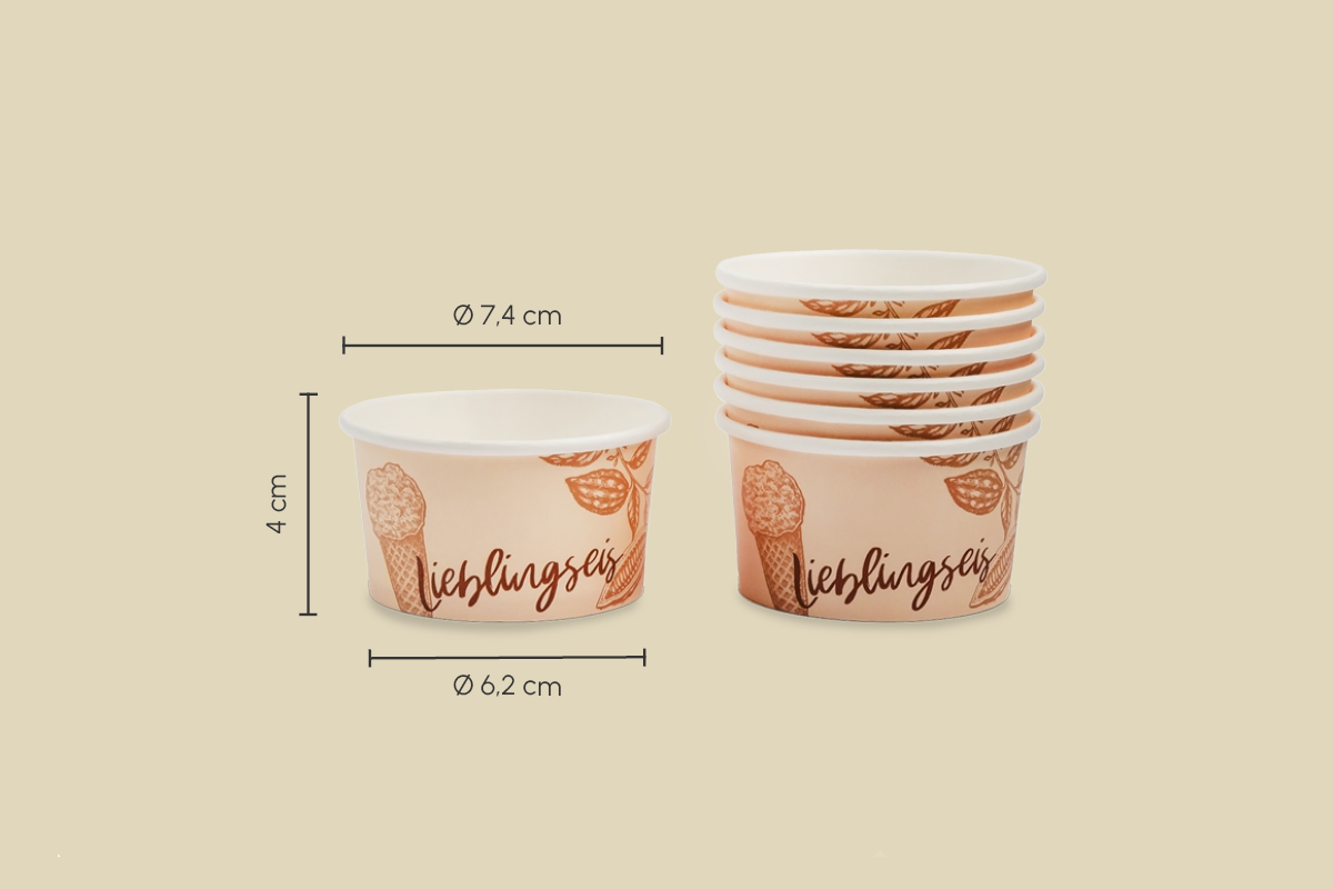 Papp-Eisbecher Lieblingseis, 120 ml, Ø oben 7,4 x Ø unten 6,2 x Höhe 4 cm, matt (1.000er Karton)