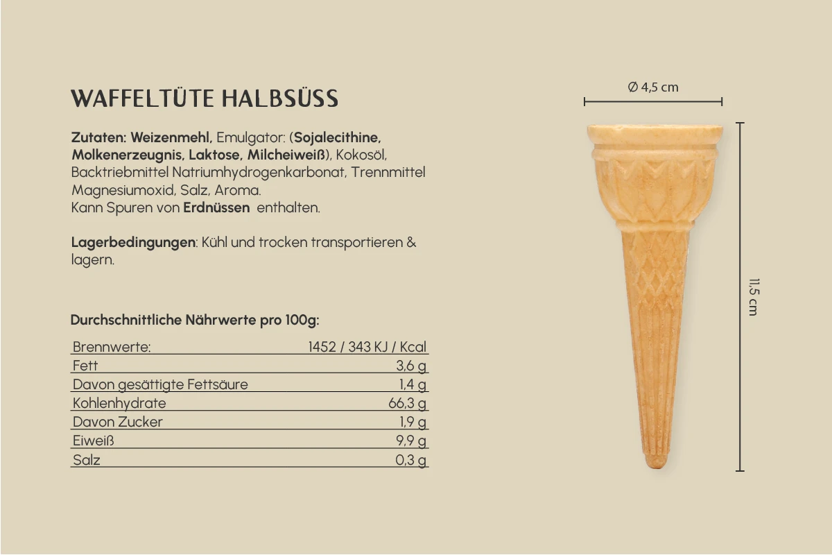 Waffeltüte, halbsüß, Ø 4,5 x H 11,5 cm, Tulpen-Form, Kt. Nr. 11 (630er Karton)