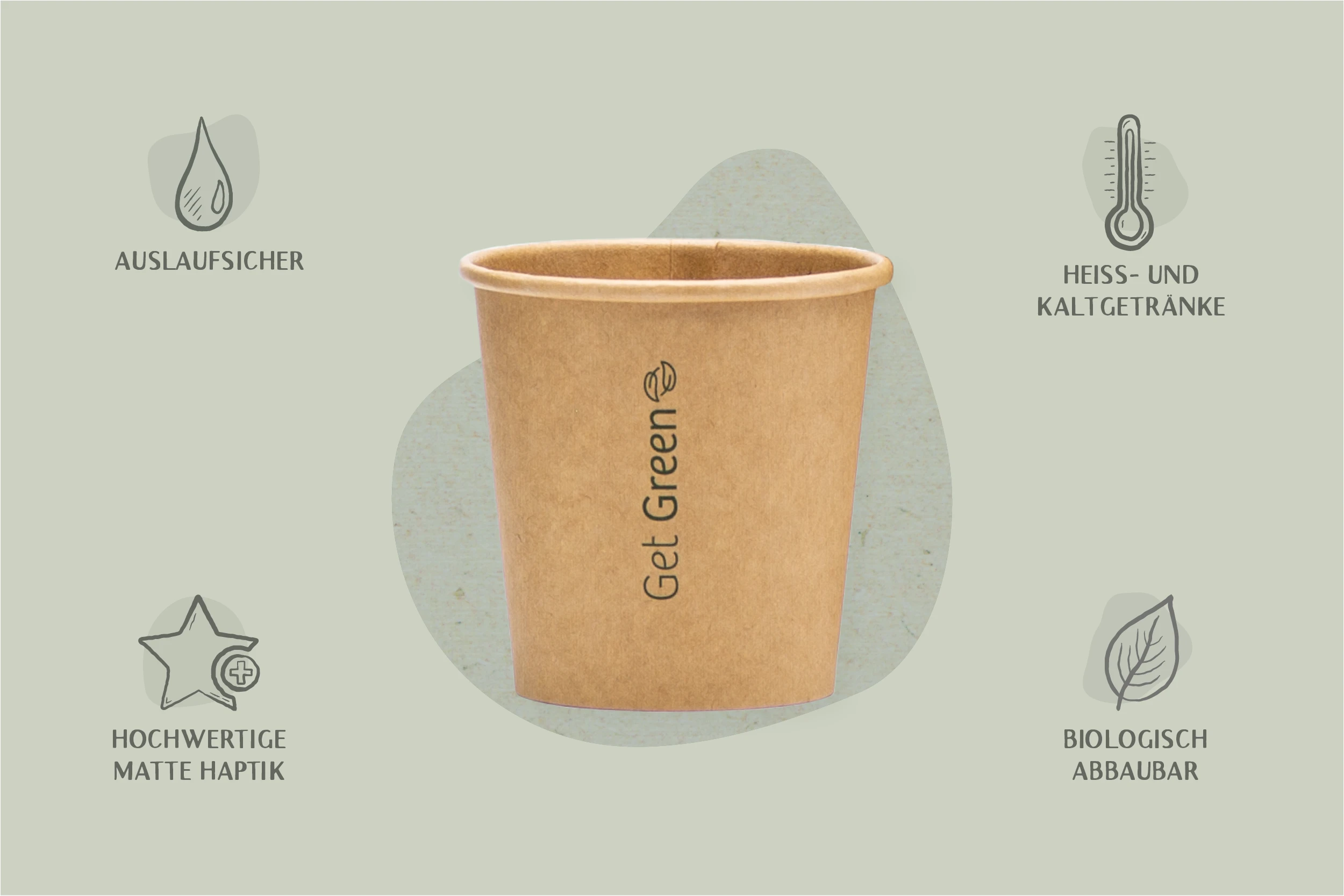 Papp-Trinkbecher GET GREEN, braun, 100 ml, Ø oben 6,2 x Ø unten 4,5 x Höhe 6 cm, 1-wandig (1.000er Karton)