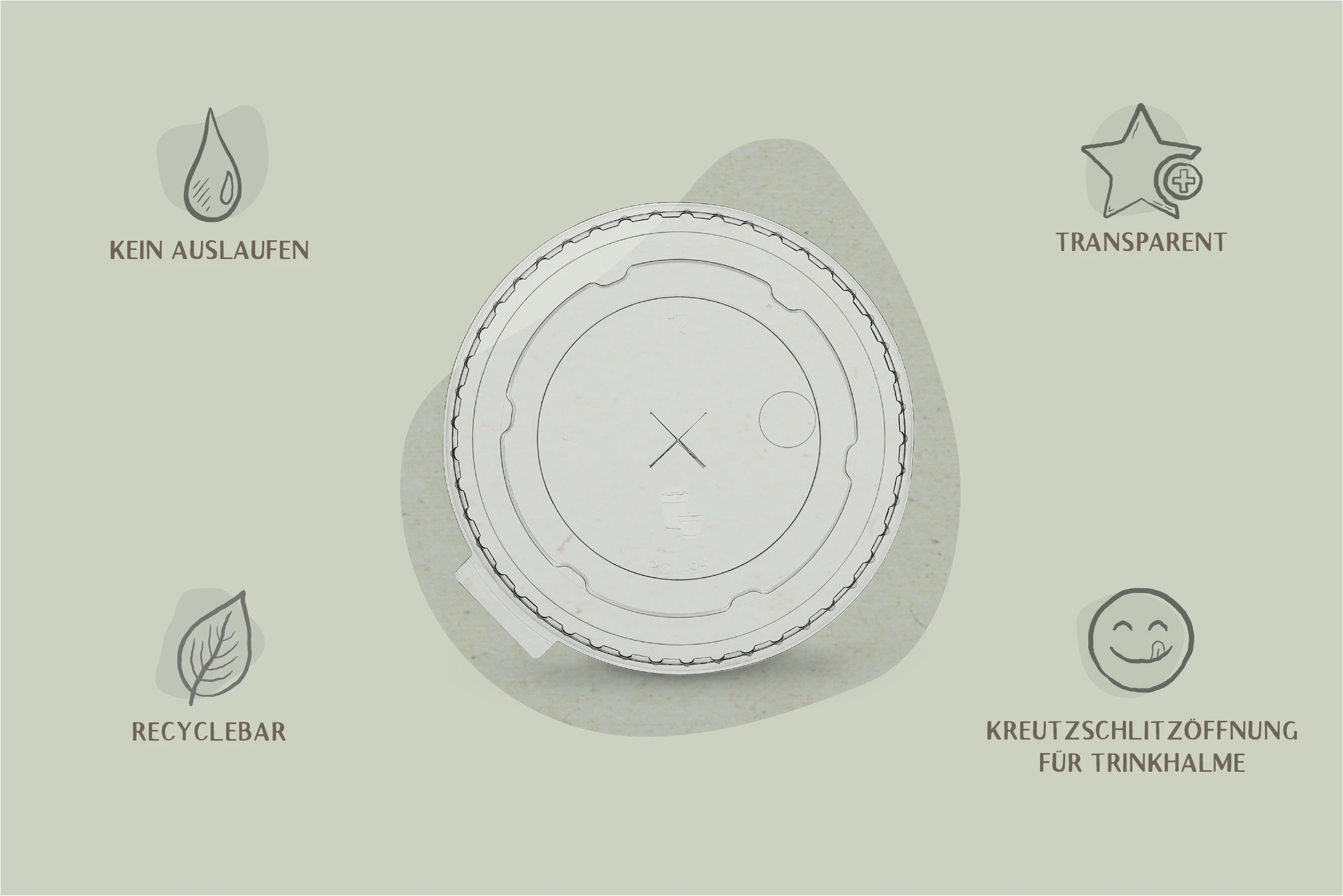 PET-Flachdeckel mit Kreuzschlitz, transparent, rund, Ø 9 cm (1.000er Karton)