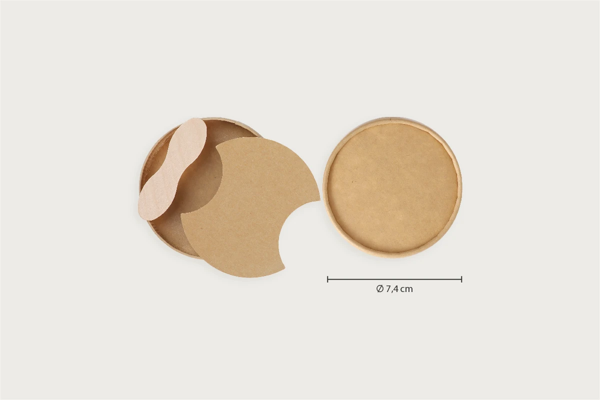Papp-Deckel mit Holzlöffel, braun, Ø 7,4cm, Beidseitige PE-Beschichtung (1.000er Karton)