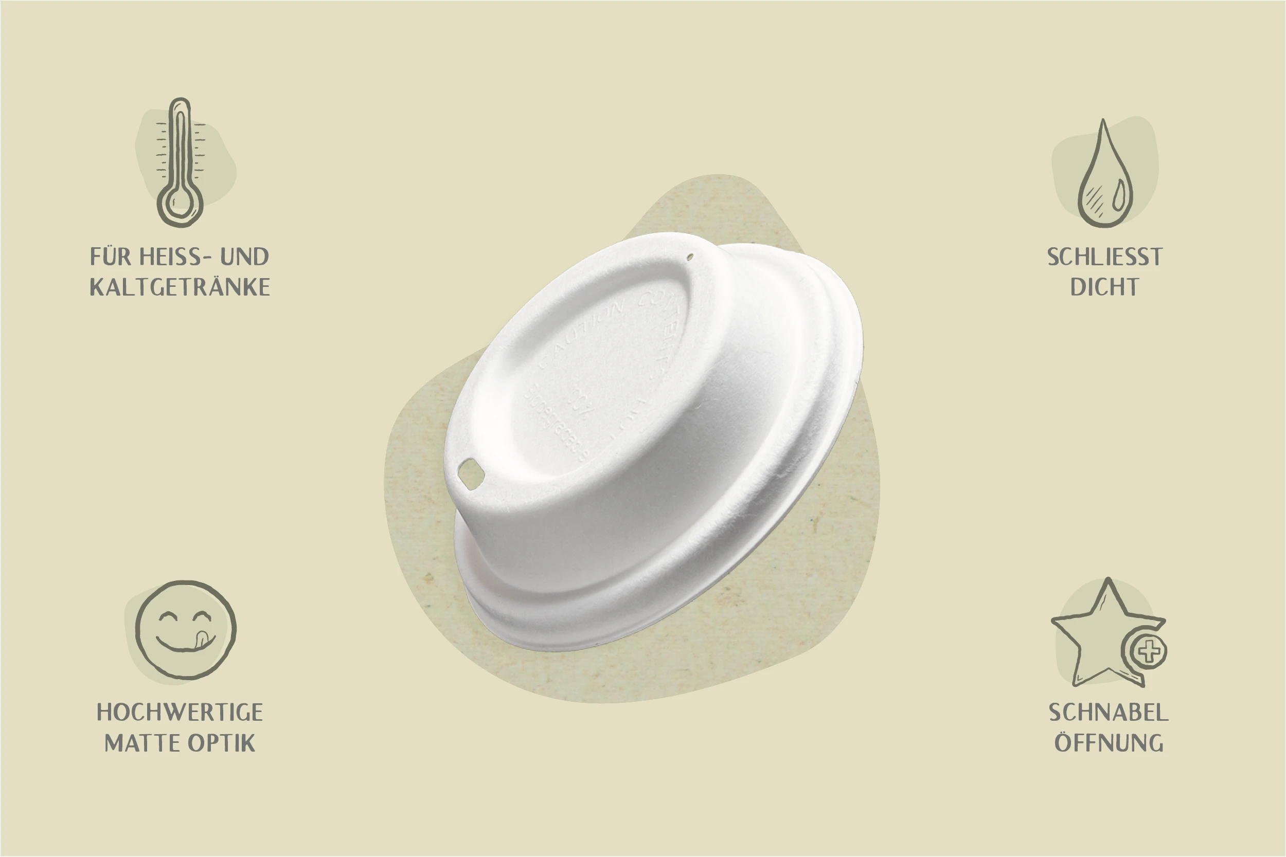 Bagasse-Deckel, weiß, rund, Ø 8 cm (1.000er Karton)