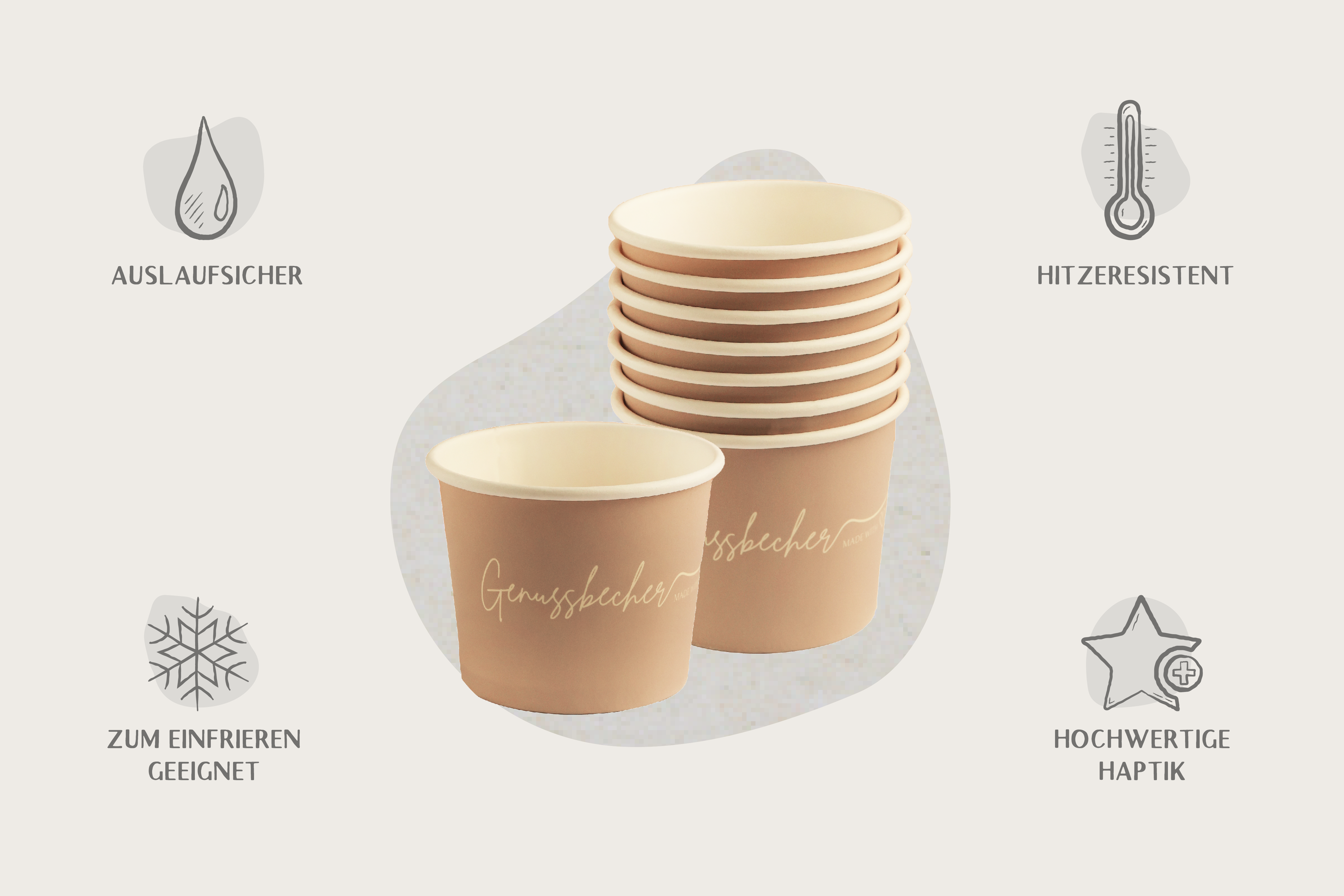Papp-Eisbecher, Genussbecher, weiß, Ø 6,8 x Ø 5,4 x H 5,3 cm, Beidseitige PE-Beschichtung (1.000er Karton)