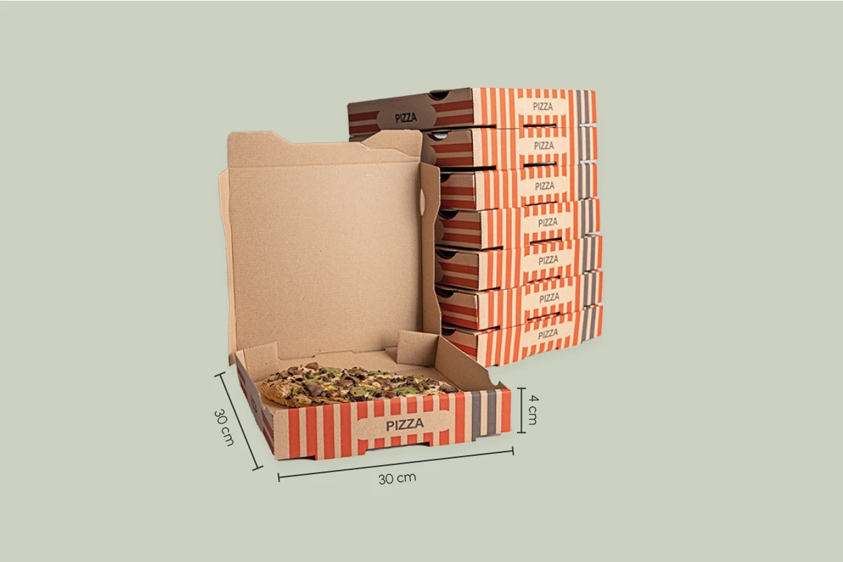 Papp-Pizzakarton Motiv Pizzabäcker, braun, L 30 x B 30 x H 4 cm, Kraft (100er Karton)