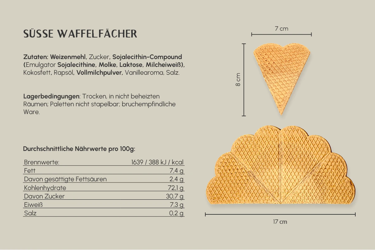 Fächerwaffel, hell, Herzform, L 9 x B 6,8 cm Karton Nr. 15 (2.400er Karton)
