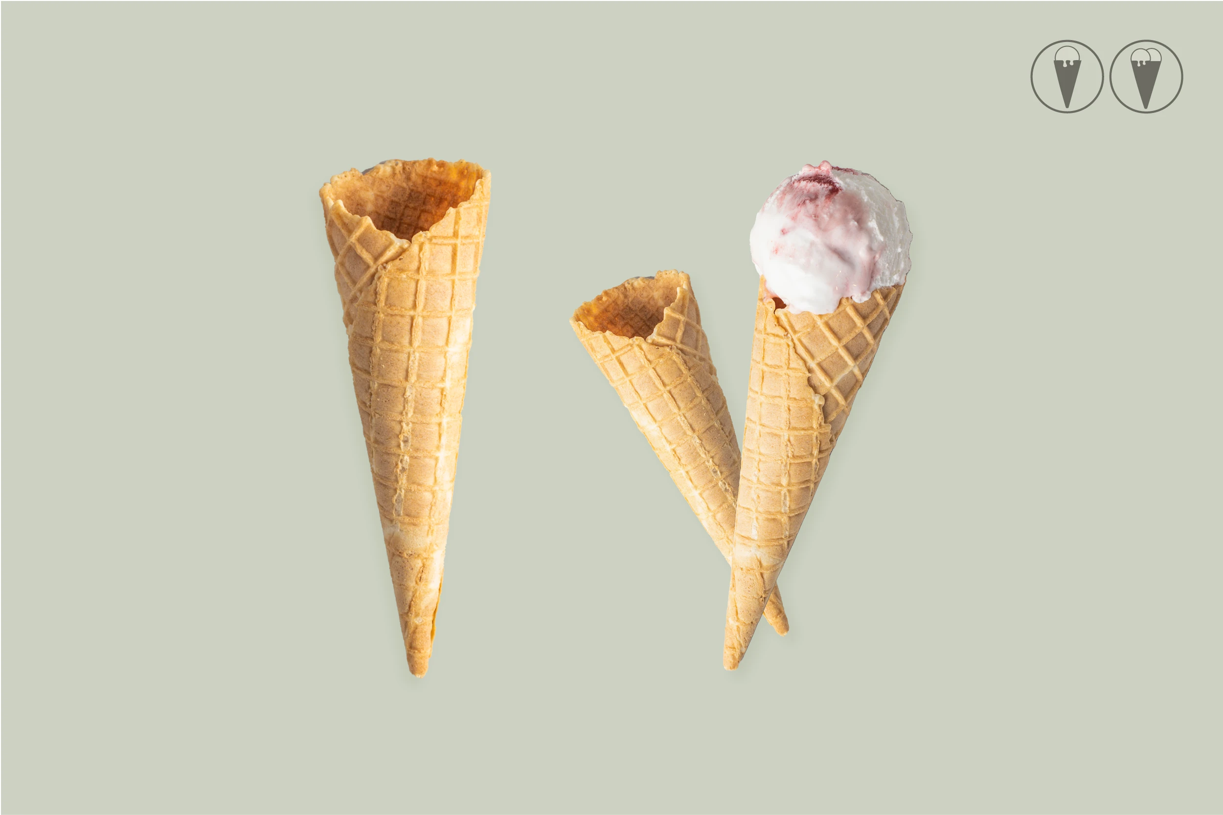 Vegane süße Waffeltüte, hell, Ø 5 x H 16 cm, große Karo, ohne Rand, KT. Nr. VEG 50 (400er Karton)
