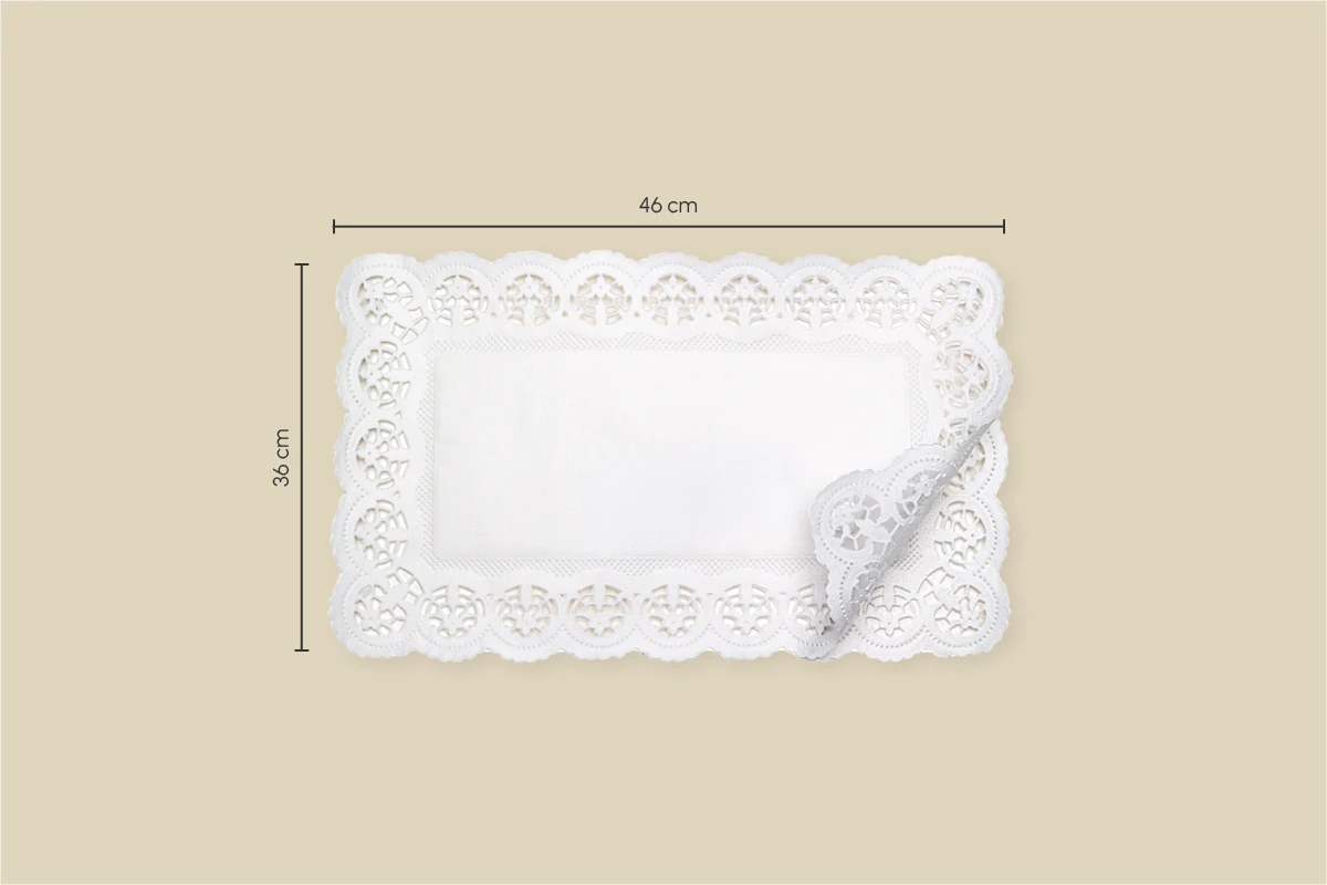Tortenspitze, weiß, eckig, L 36 x B 46 cm (Spiegelgröße: L 24 x B 34 cm)(2.000er Karton)