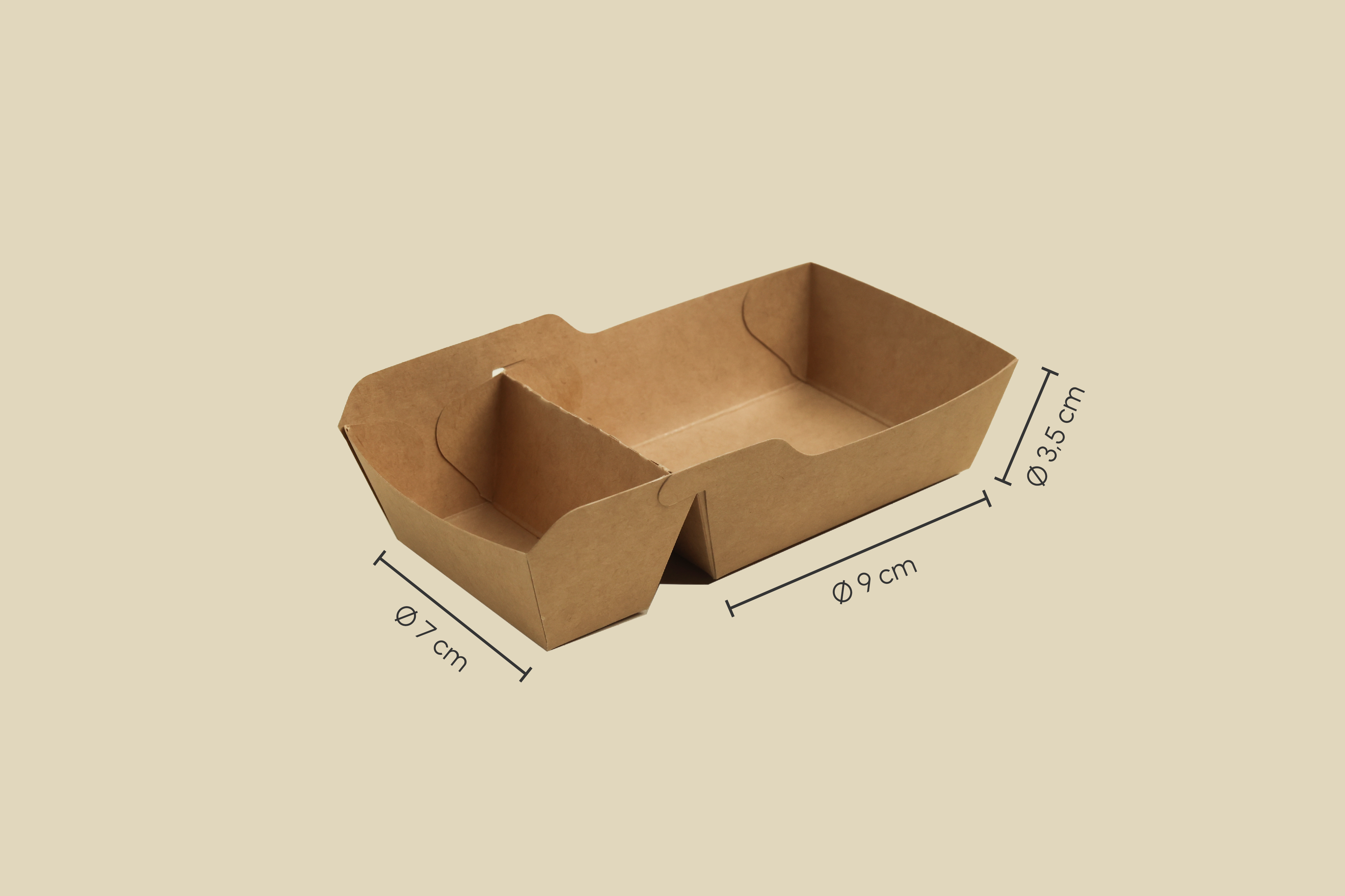Papp-Snackschale, braun, 2-geteilt, L 9 x B 7 x H 3,5 cm, matt (400er Karton)