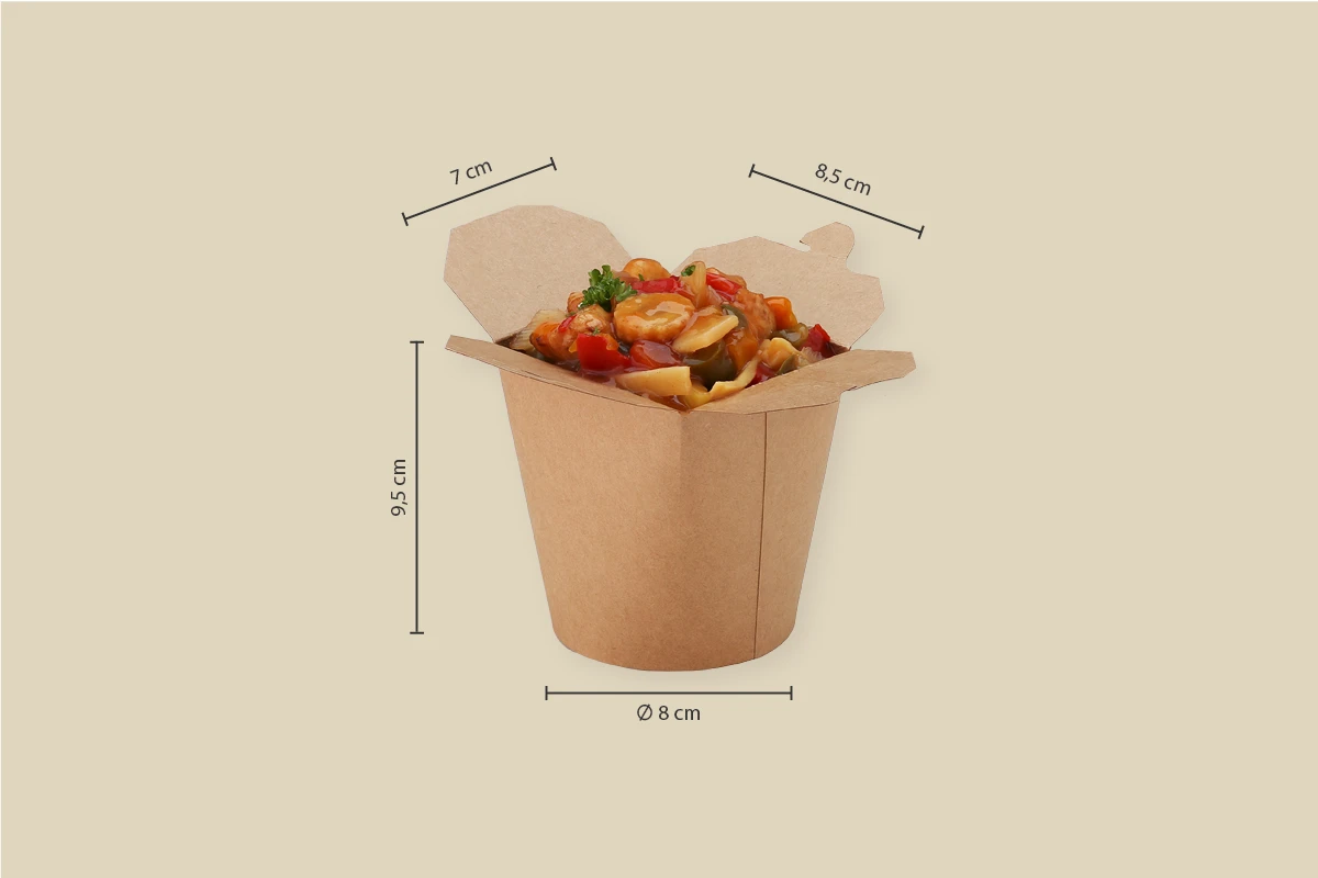 Papp-Asia Box, braun, 450 ml, L 7,7 x B 7,7 x H 10 cm, PE- Beschichtung, matt (500er Karton)