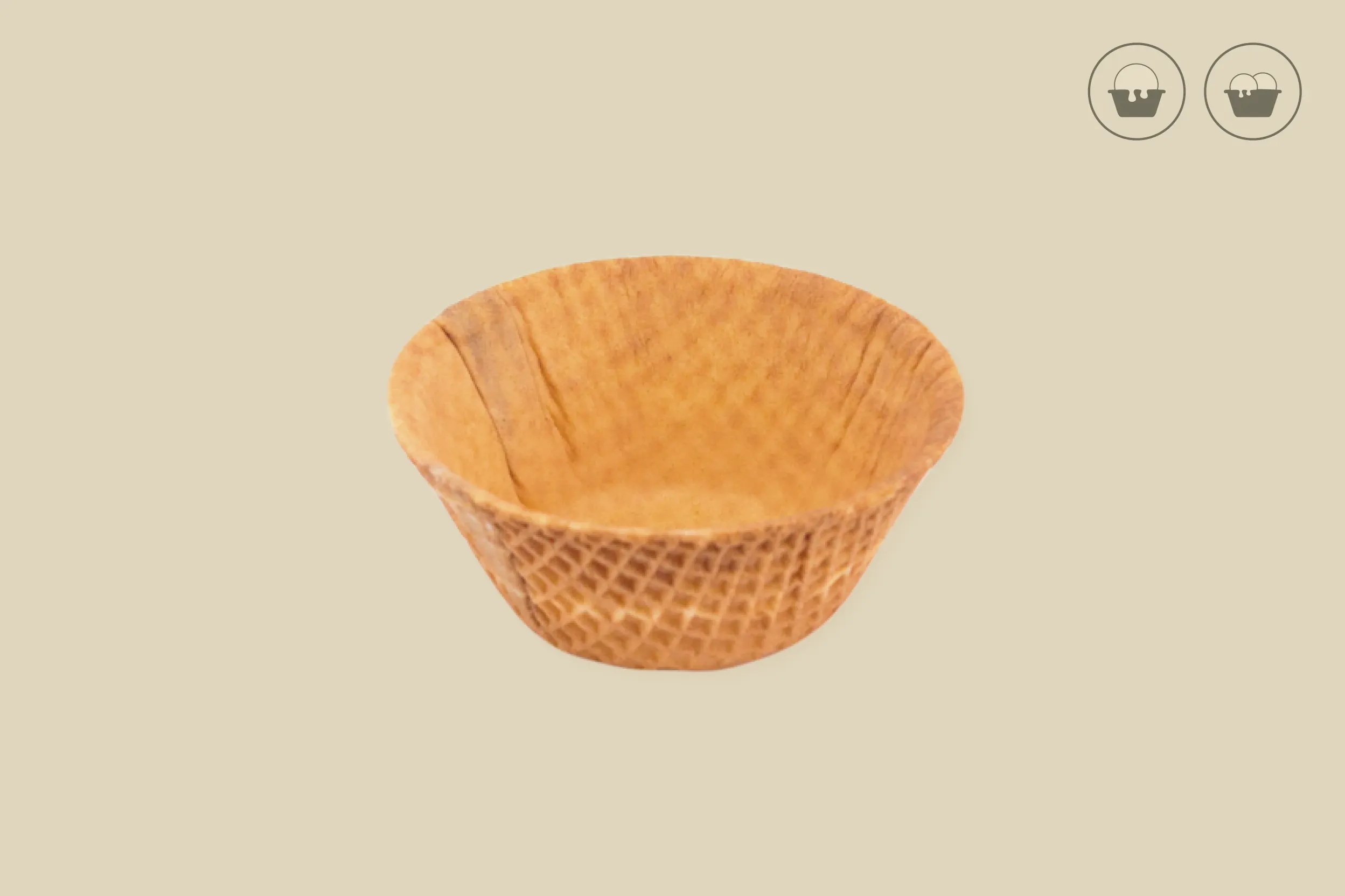 Veganer Waffelbecher, hell, rund, 120 ml, ca. Ø 9 x H 3,8 cm, für 2 Kugeln, Kt. Nr. VEG 41 (288er Karton) Veganer Waffelbecher, hell, rund, 120 ml, ca. Ø 9 x H 3,8 cm, für 2 Kugeln, Kt. Nr. VEG 41 (288er Karton)