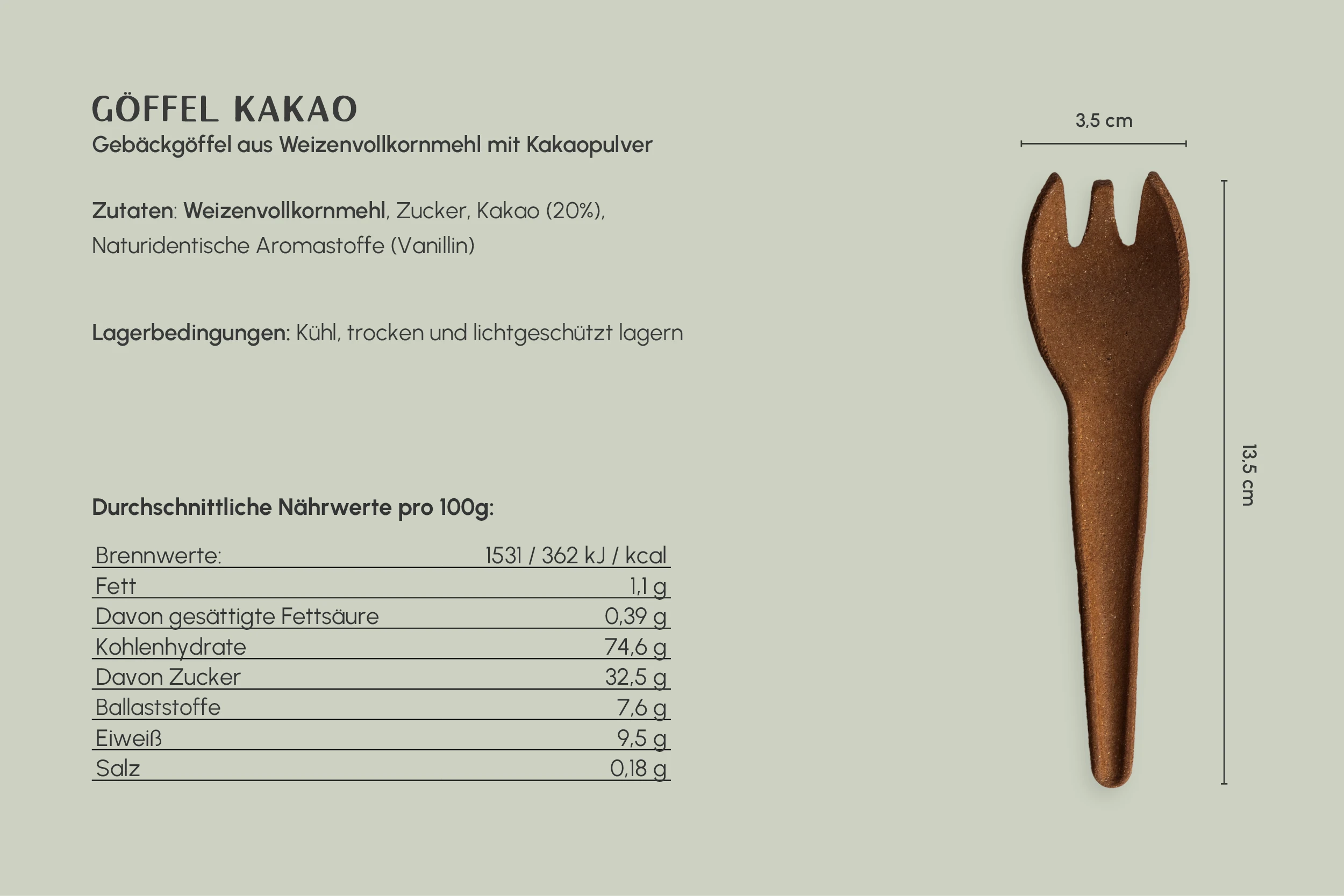Essbarer Göffel, 13 cm, Kakao (1.500er Karton)