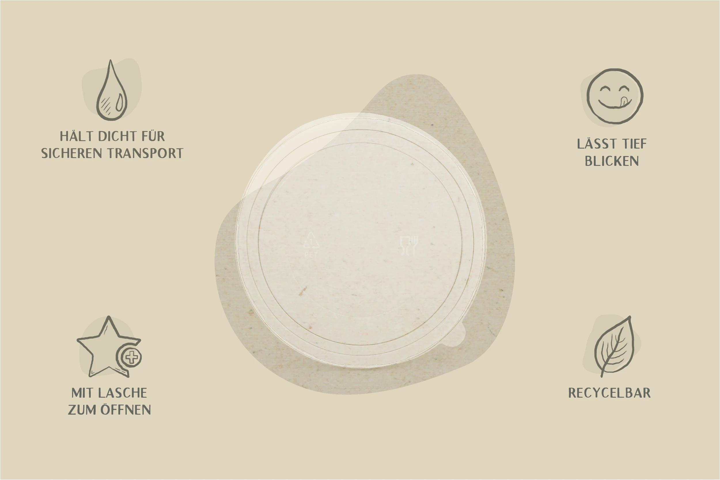 PET-Deckel für 500, 750 & 1.000 ml Salatschale, transparent, rund, Ø 15 cm, recycelbar (300er Karton)