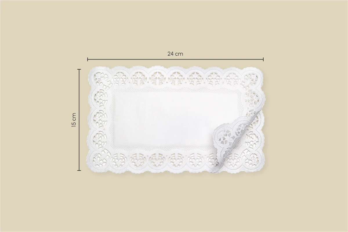 Tortenspitze, weiß, eckig, L 15 x B 24 cm (Spiegelgröße: L 8 x B 17 cm)(2.000er Karton)