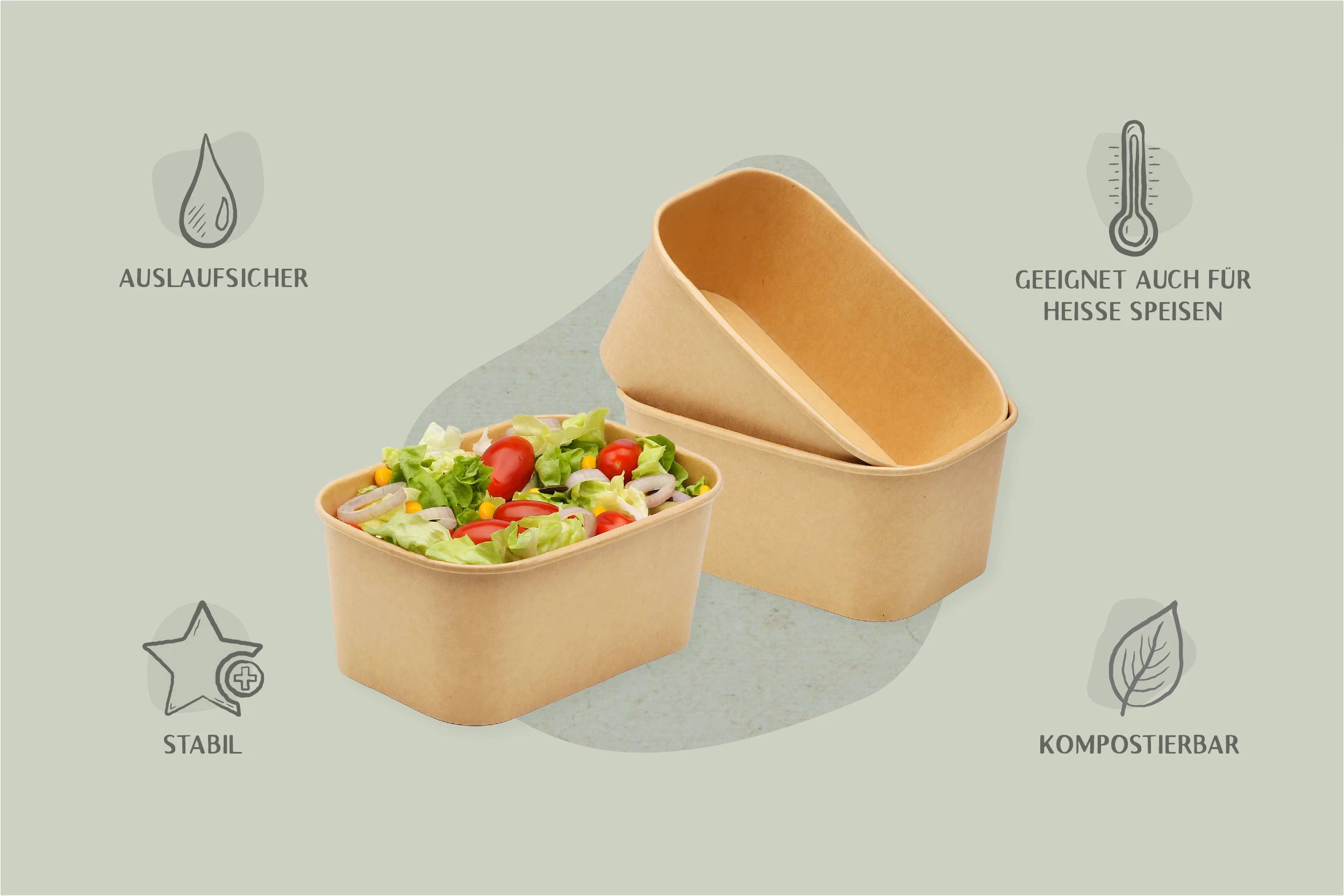 Papp-Salatschale GET GREEN, braun, eckig, 1.000 ml, L 17,3 x B 12,4 x H 8,2 cm, mit PE-Beschichtung, matt (300er Karton)