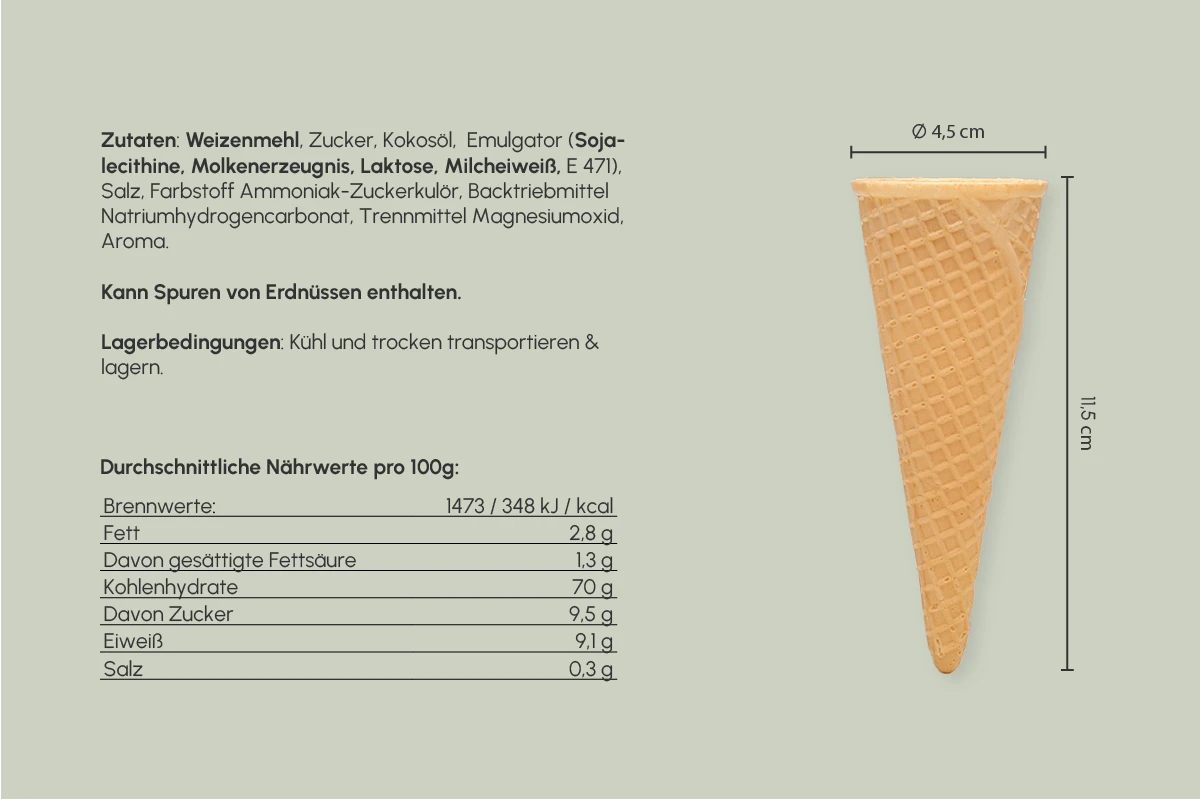 Waffeltüte, halbsüß, Ø 4,5 x H 11,5 cm, Kt. Nr. 09 (756er Karton)