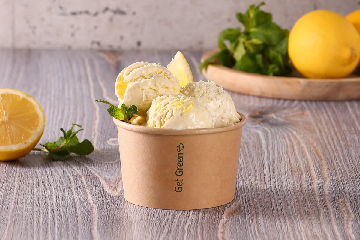 Papp-Eisbecher GET GREEN, braun, 140 ml, Ø oben 7,6 x Ø unten 6 x Höhe 5 cm, mit PE-Beschichtung, matt (1.000er Karton)