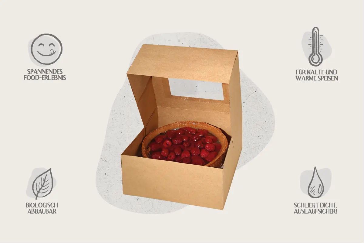 Papp-Tortenkarton mit Sichtfenster, braun, L 19,5 x B 19,5 x H 8,7 cm (264er Karton)