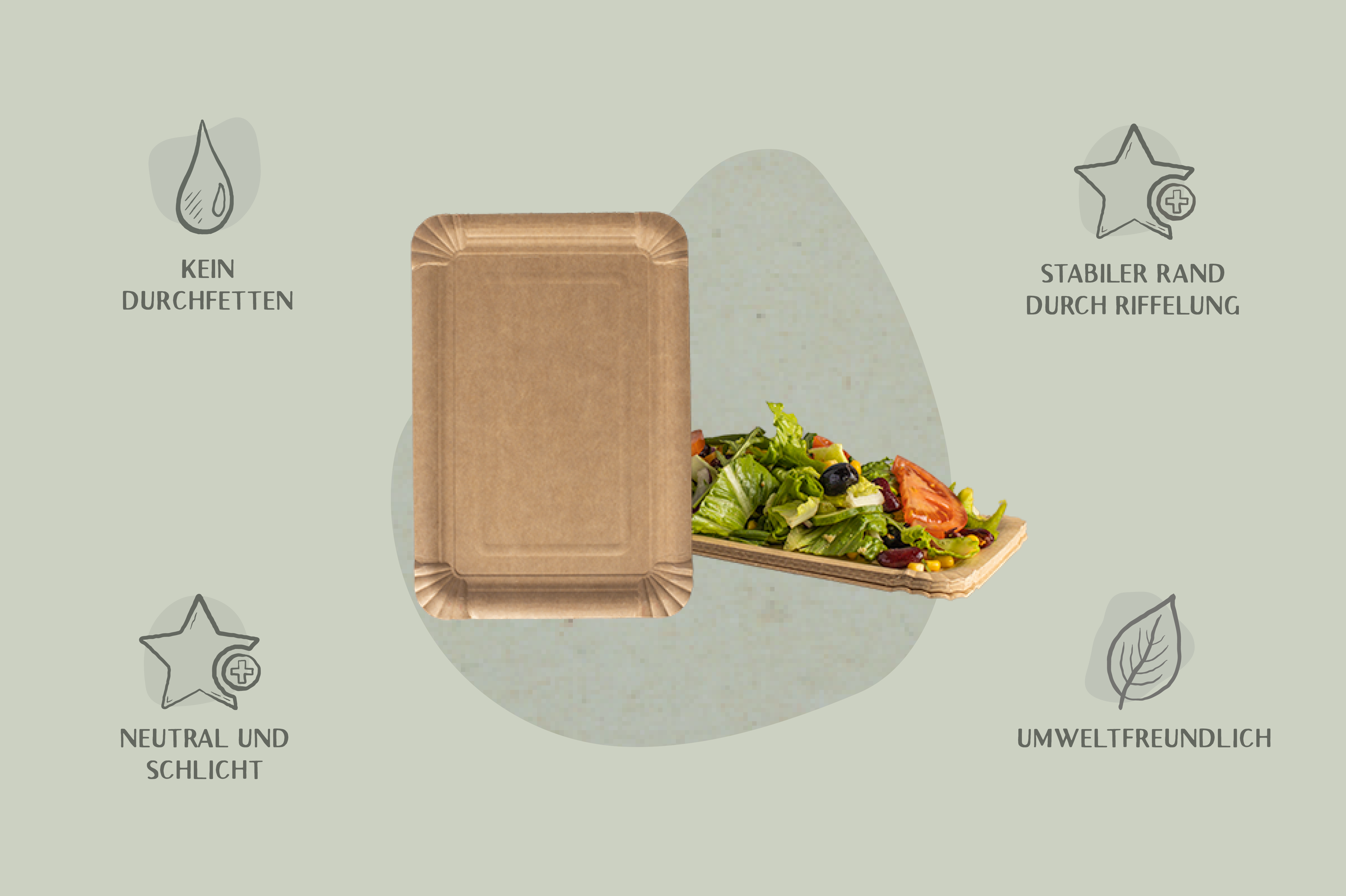 Pappteller, 11 x 17 cm, eckig, braun (1500er Karton)