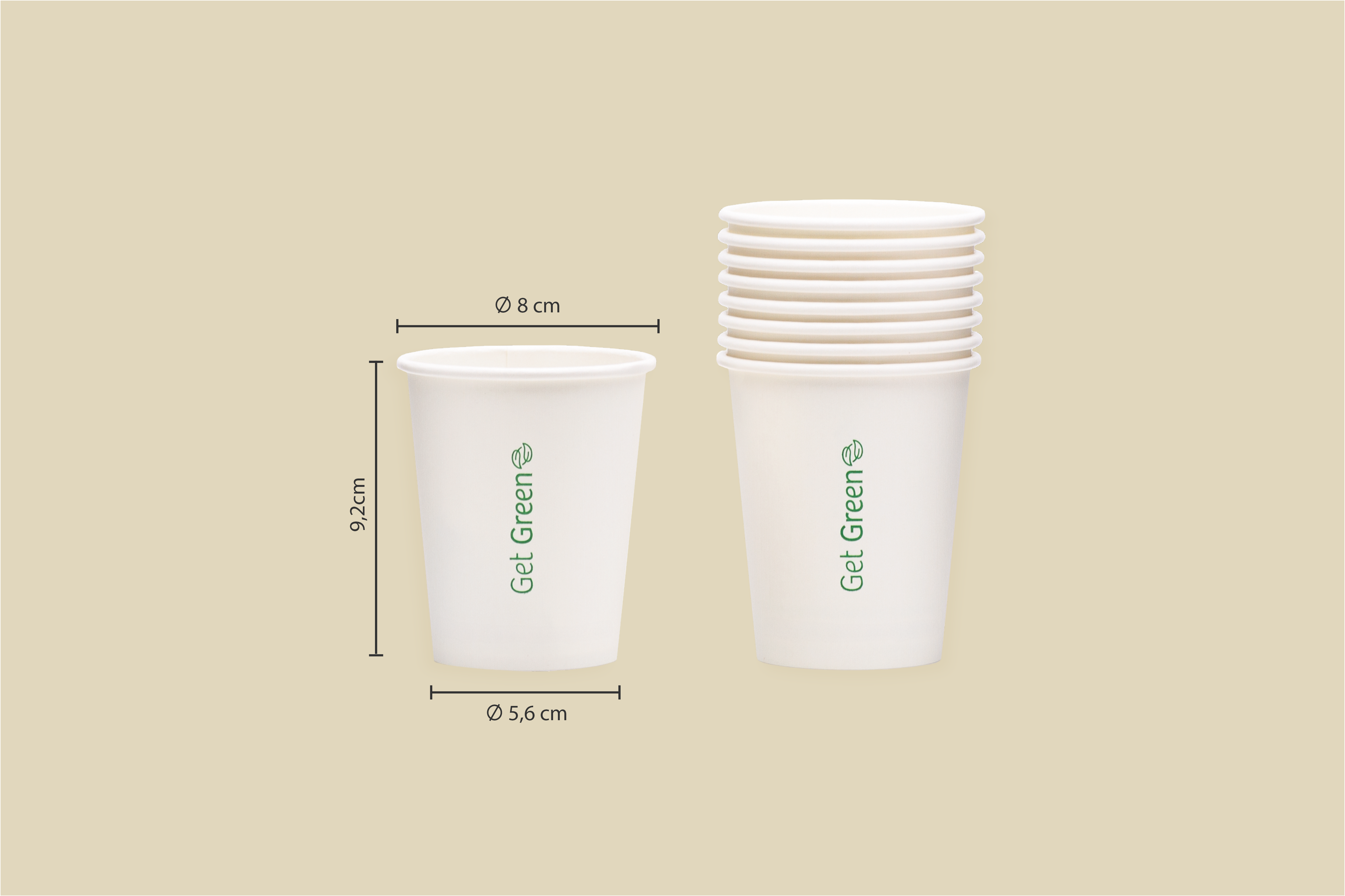 Papp-Trinkbecher GET GREEN, weiß, 200 ml, Ø oben 8 x Ø unten 5,6 x Höhe 9,2 cm, 1-wandig, PE-Beschichtung (1.000er Karton)