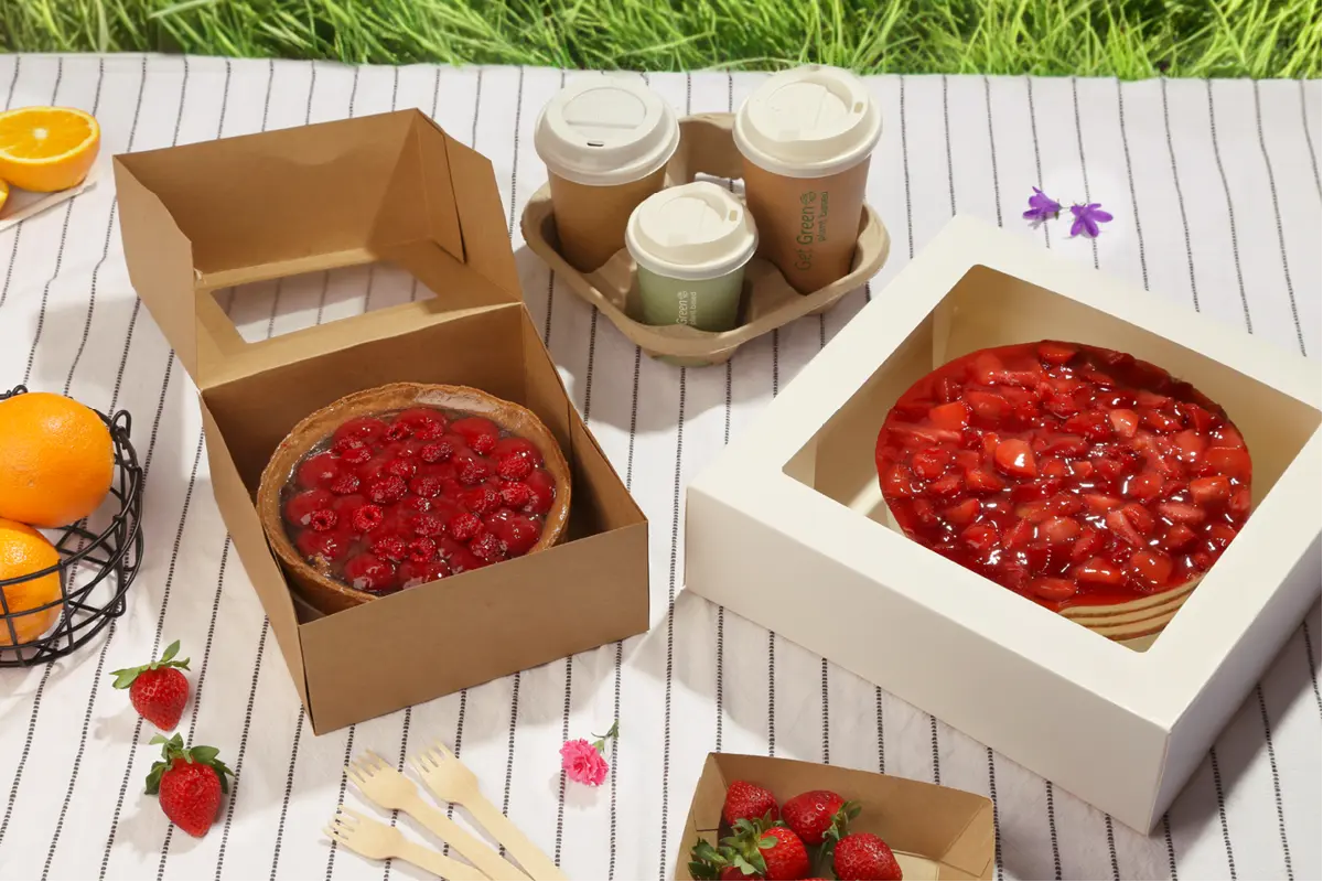 Papp-Tortenkarton mit Sichtfenster, braun, L 19,5 x B 19,5 x H 8,7 cm (264er Karton)