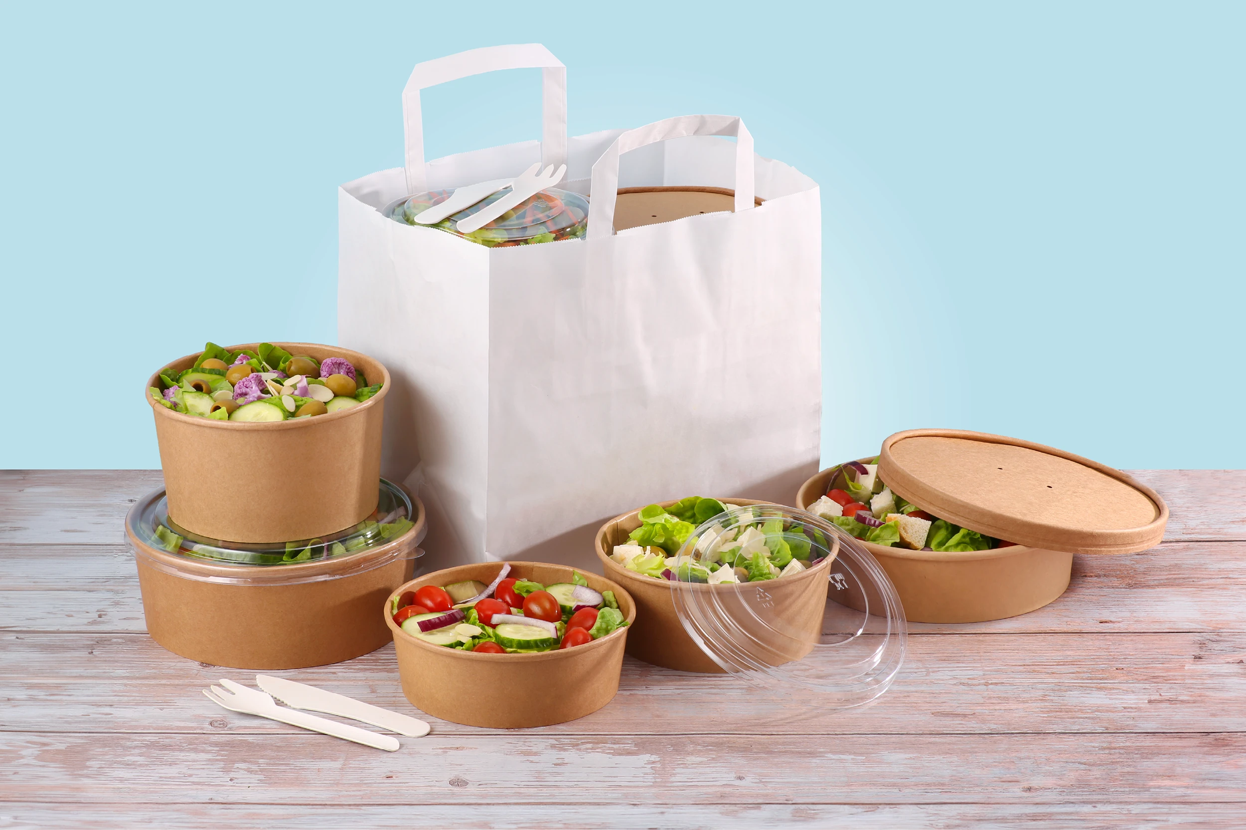 Papp-Salatschale GET GREEN, braun, rund, 500 ml, Ø oben 15 x Ø unten 12,7 x Höhe 5,2 cm, PE Beschichtung, matt (300er Karton)