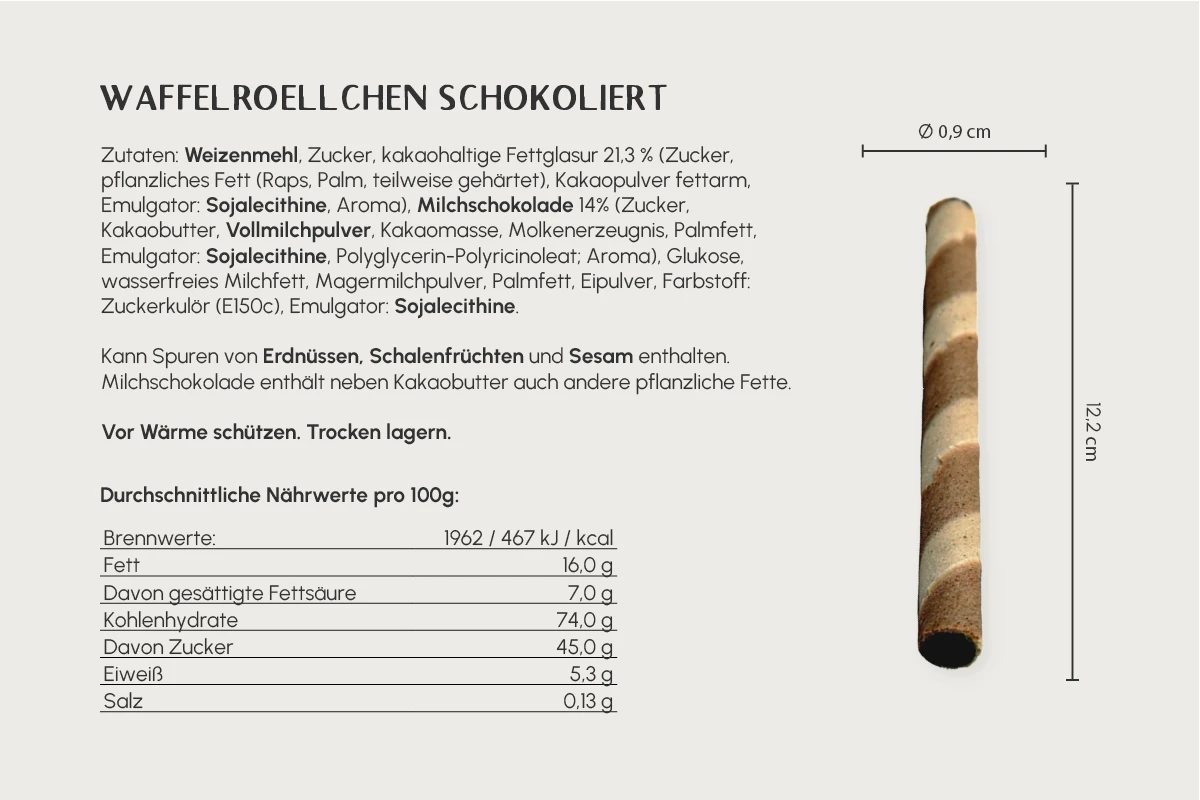 Rolletto Waffelröllchen Hohlhippen innen schokoliert Kartonnr. S275 (1.200er Karton)