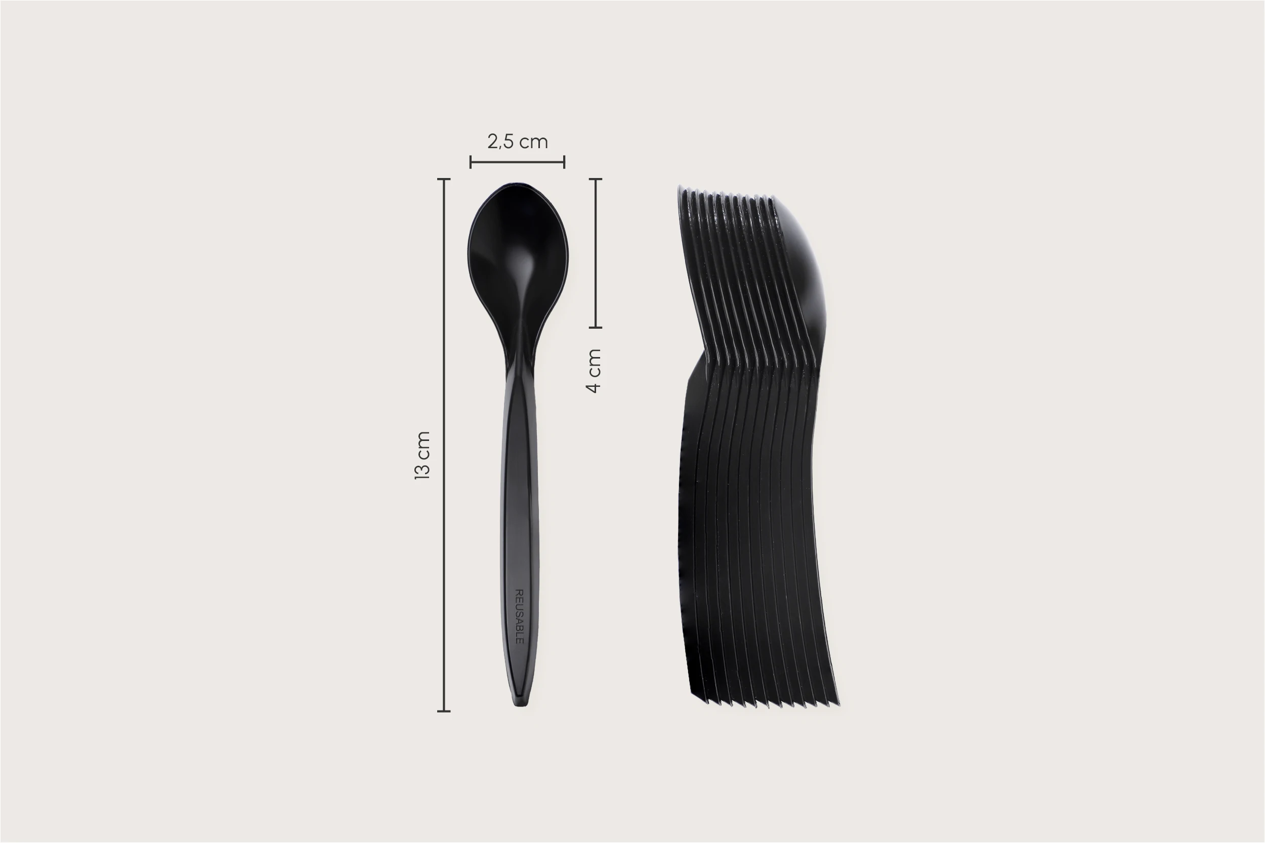 Mehrweg-Dessertlöffel, schwarz, 13 cm, aus PS (2.000er Karton)