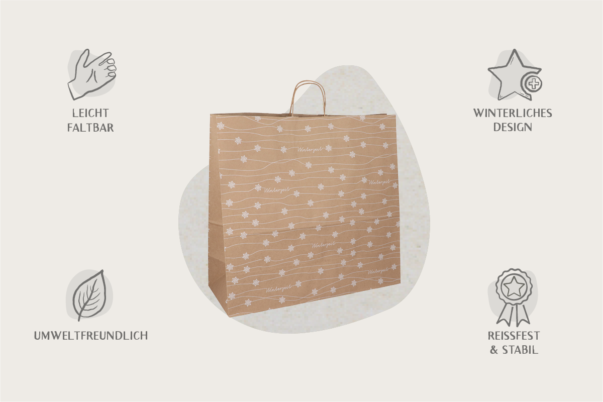 Papier-Tragetaschen, braun, 26+12x35cm, Winterzeit (250er Karton)