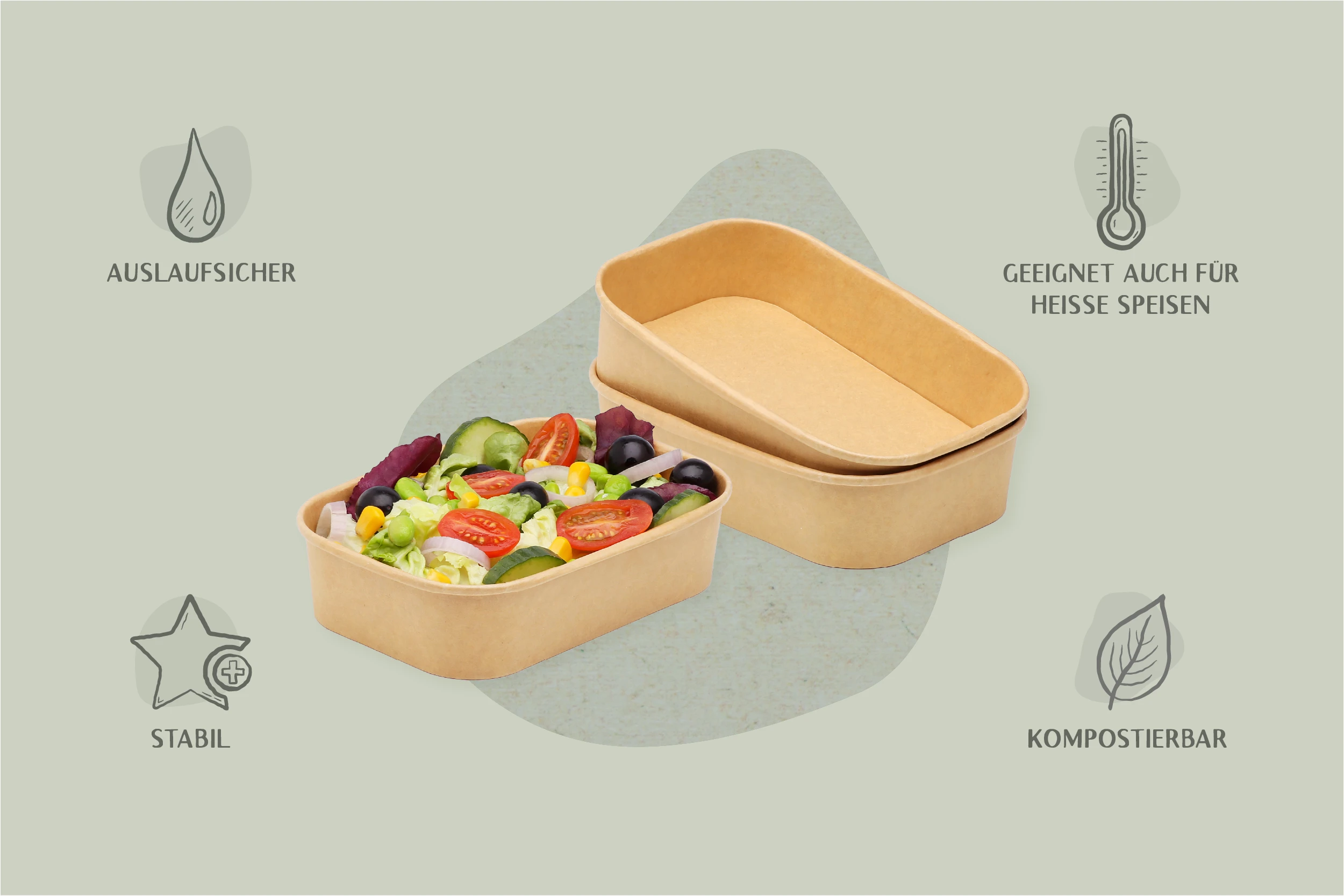 Papp-Salatschale GET GREEN, braun, eckig, 500 ml, L 17,3 x B 12,4 x H 4,5 cm, mit PE-Beschichtung, matt (300er Karton)