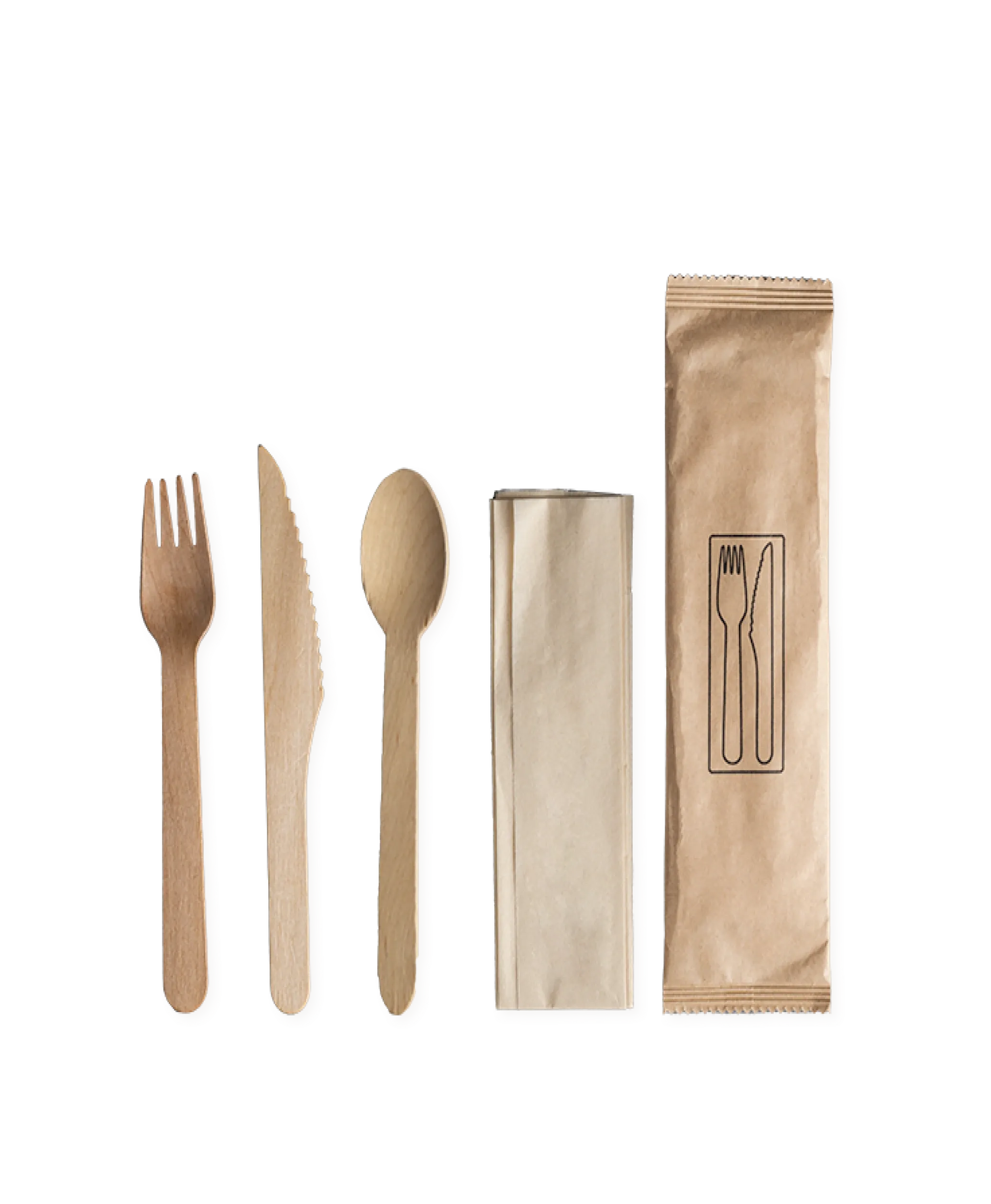 HOLZBESTECK-SET | GABEL MESSER, LÖFFEL & SERVIETTE