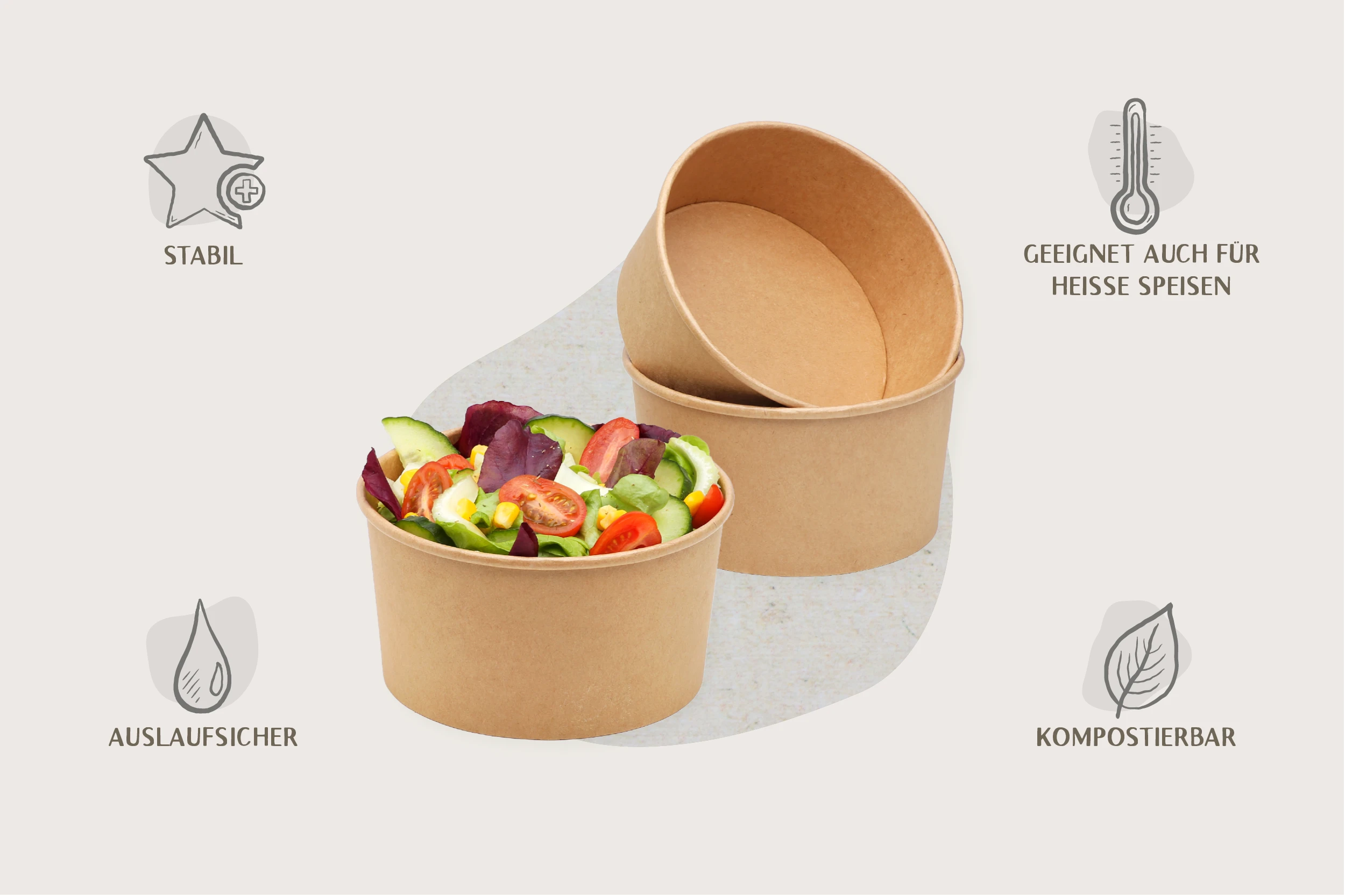 Papp-Salatschale GET GREEN, braun, rund, 1.000 ml, Ø oben 15 x Ø unten 13 x Höhe 7,7 cm, mit PE-Beschichtung, matt (300er Karton)