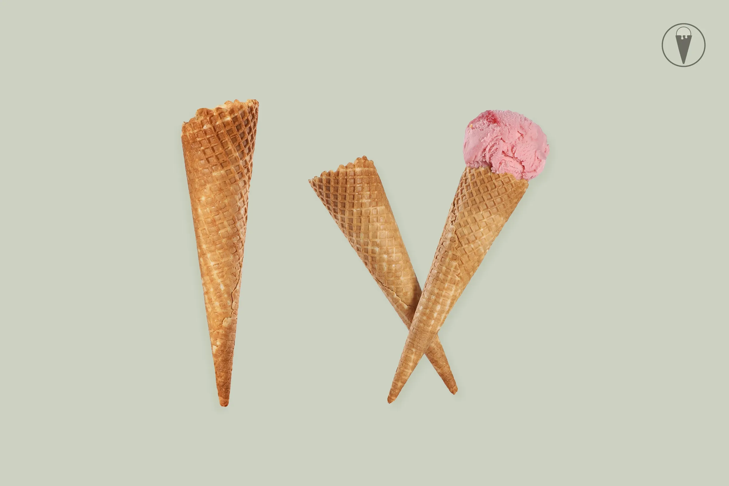 Vegane süße Waffeltüte, hell, Ø 4,1 x H 16 cm, kleine Karo, ohne Rand, für 1 Kugel, Kt. Nr. VEG 38 (390er Karton)