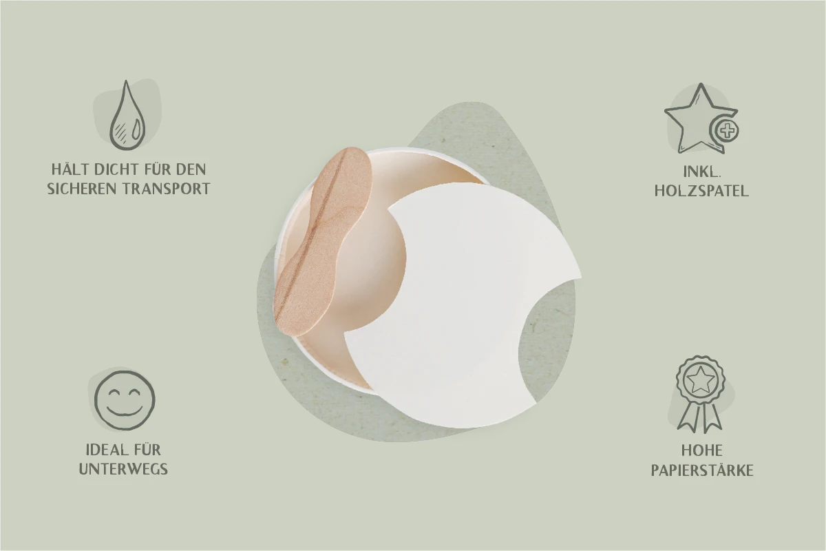 Papp-Deckel mit Holz-Löffel, weiß, Ø6,9cm, Beidseitige PE-Beschichtung (1.000er Karton)