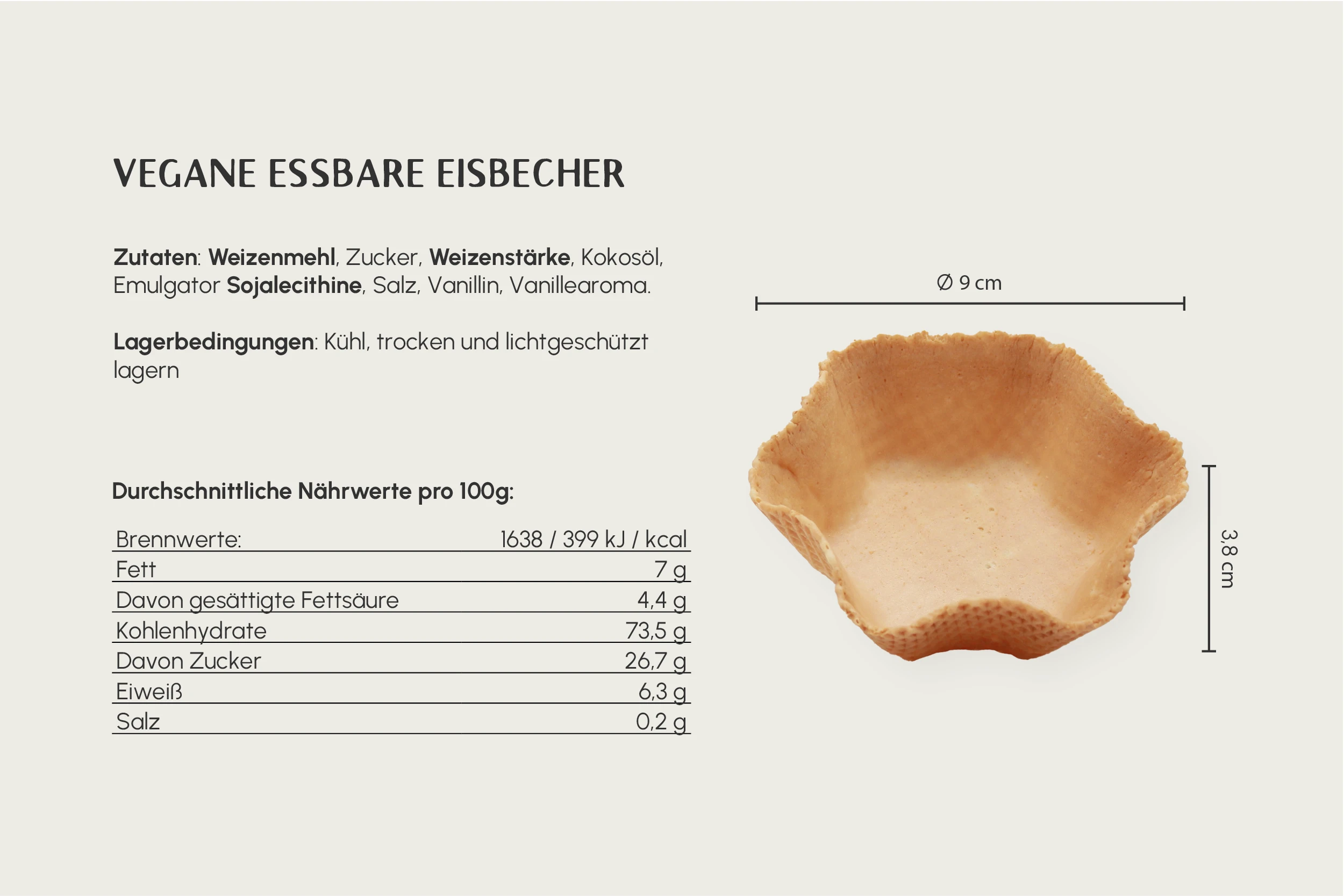 Vegane Waffelbecher, süß, blütenform, 220 ml, Ø oben 13,5 x Ø unten 8,4 x Höhe 4,5 cm, Kt. Nr. VEG 45 (126er Karton)