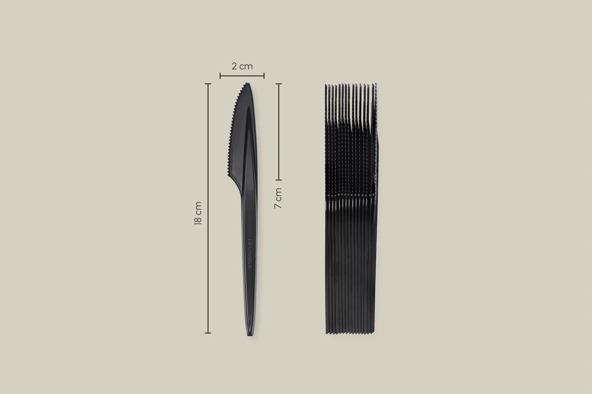Mehrweg-Messer, schwarz, 18 cm, aus PS (2.000er Karton)