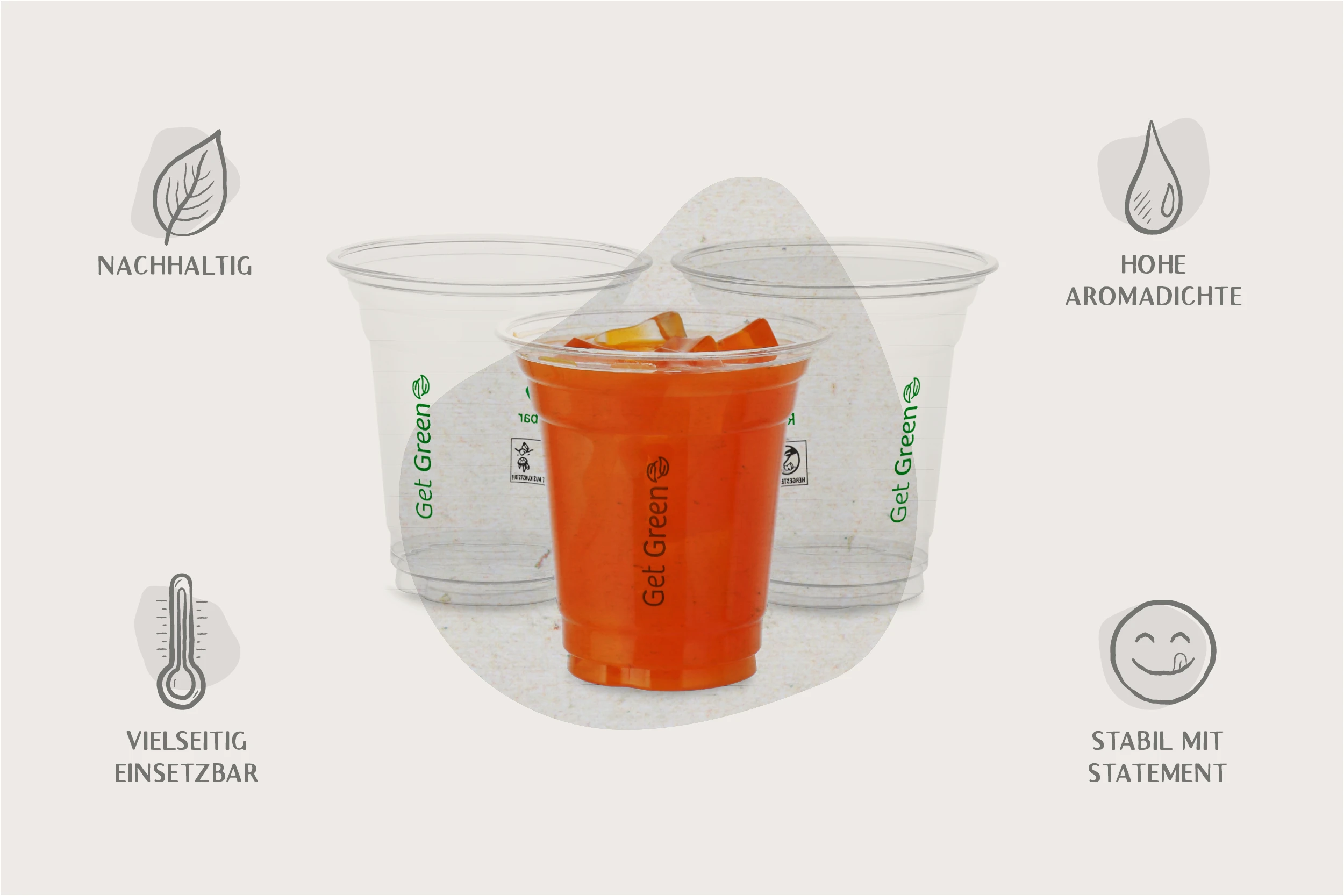 PET-Trinkbecher, GET GREEN, transparent, 300 ml, Ø oben 9,5 x Ø unten 5,4 x Höhe 10 cm (1.000er Karton)