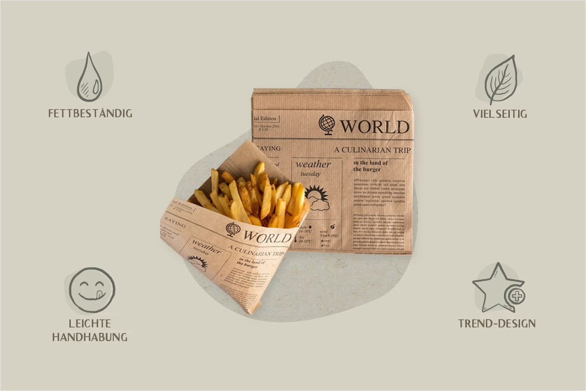 Snackbeutel, Newspaper Motiv, braun, 15 x 16 cm, Kraft, 2-seitig offen, fettdicht (1.000er Karton)