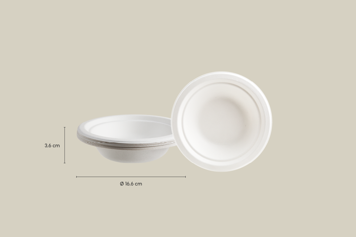 Zuckerrohr-Schale, weiß, 350ml, Ø 16,6 x H3,6 cm (1.000er Karton)