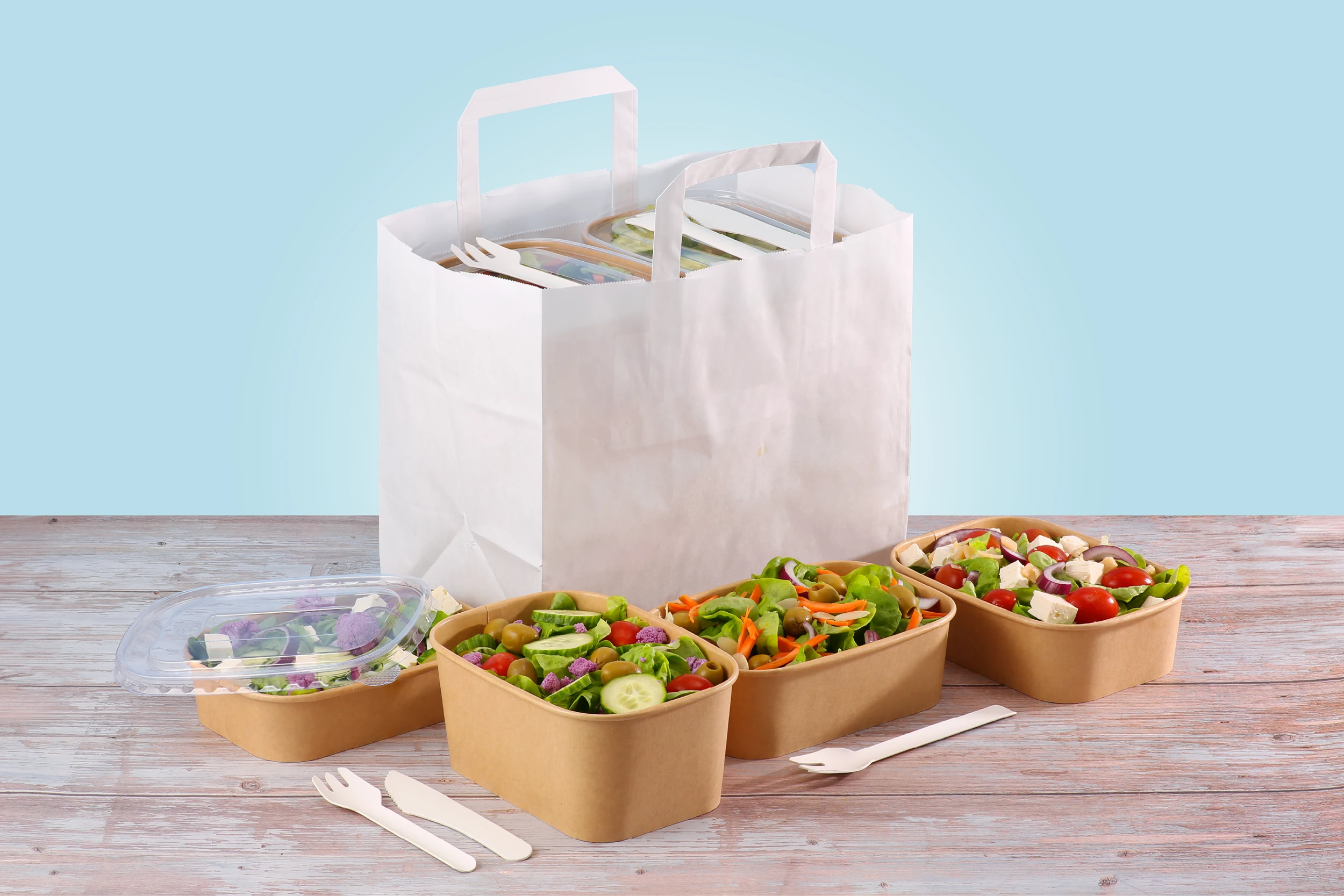 Papp-Salatschale GET GREEN, braun, eckig, 1.000 ml, L 17,3 x B 12,4 x H 8,2 cm, mit PE-Beschichtung, matt (300er Karton)