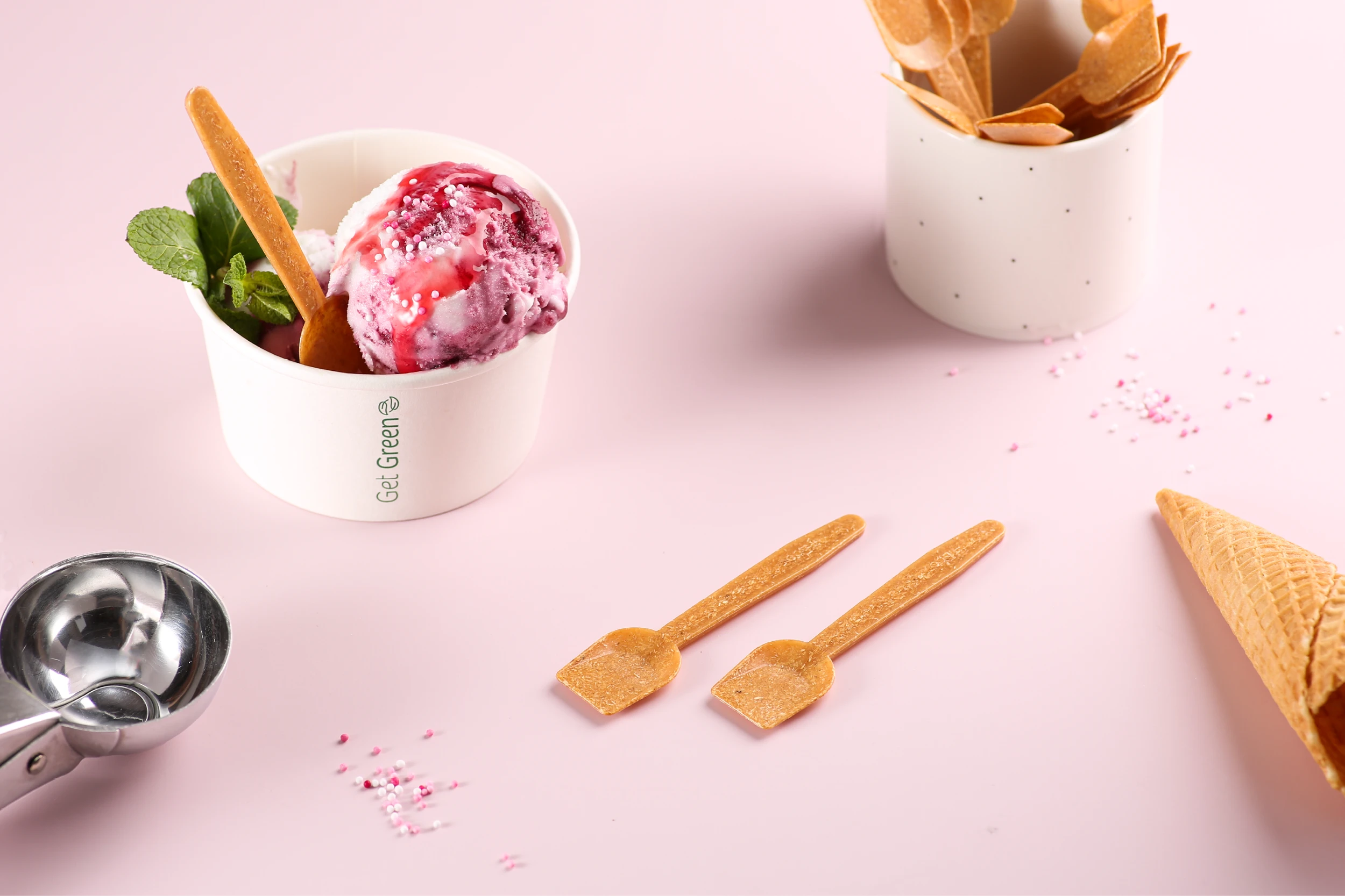 Mehrweg-Eisspatel, 9 cm, aus WPC (Holz-Polymer-Verbundwerkstoff) (9.000er Karton)