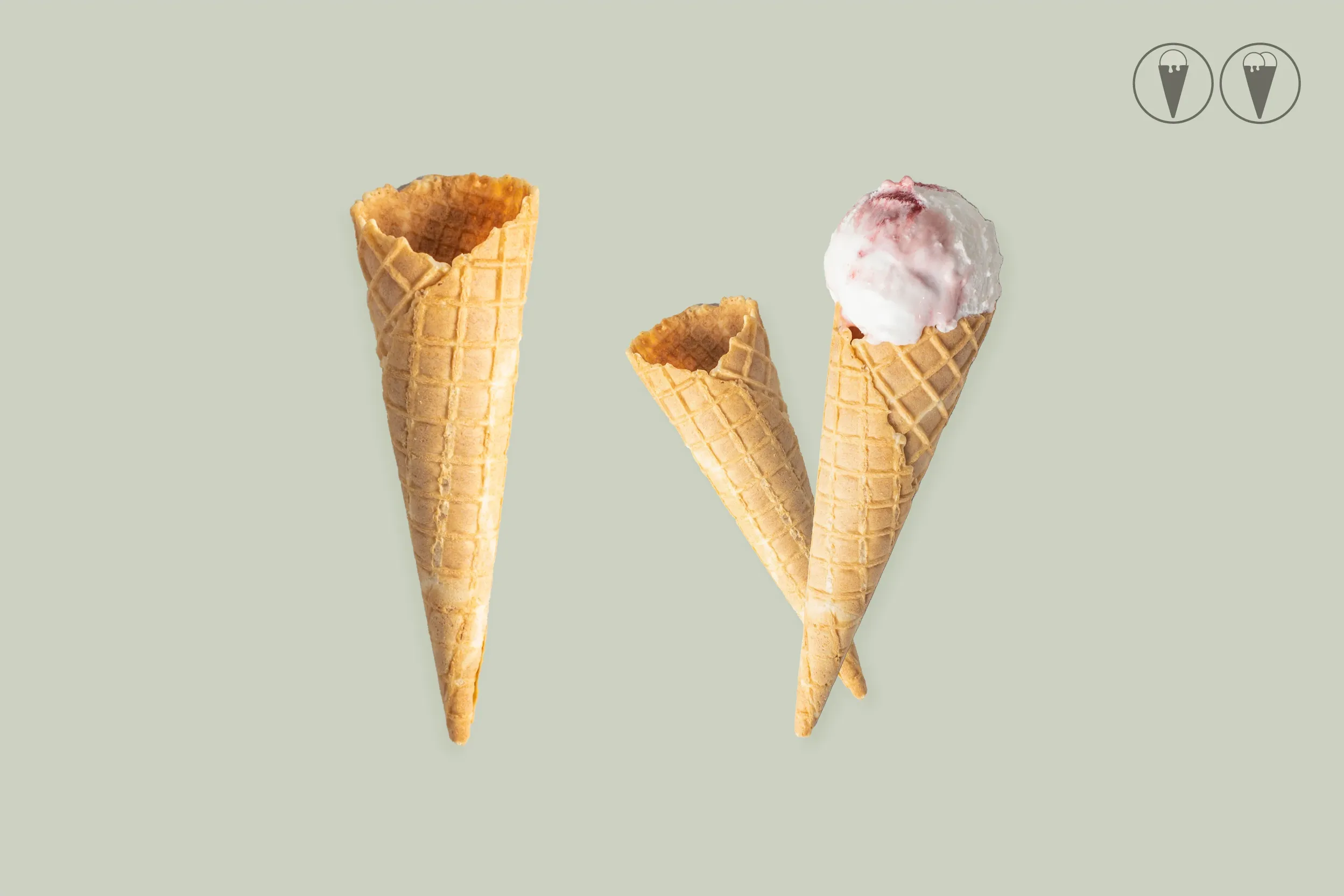 Vegane süße Waffeltüte, hell, Ø 5 x H 16 cm, große Karo, ohne Rand, KT. Nr. VEG 50 (400er Karton)