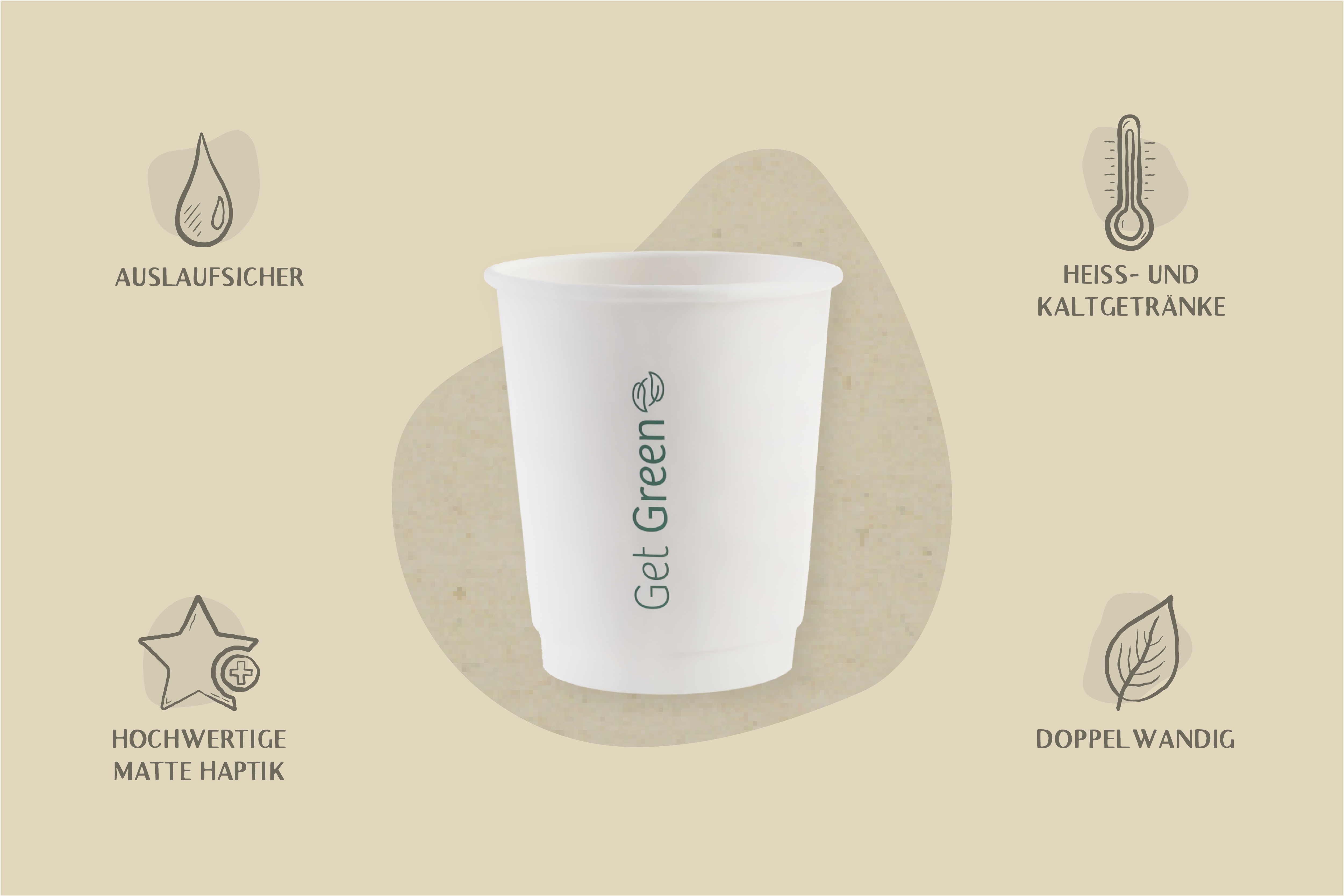 Papp-Trinkbecher, weiß, Get Green, 200ml, Ø oben 8 x Ø unten 5,6 x Höhe 9,2 cm, PE-Beschichtung, matt, 2-wandig (500er Karton)