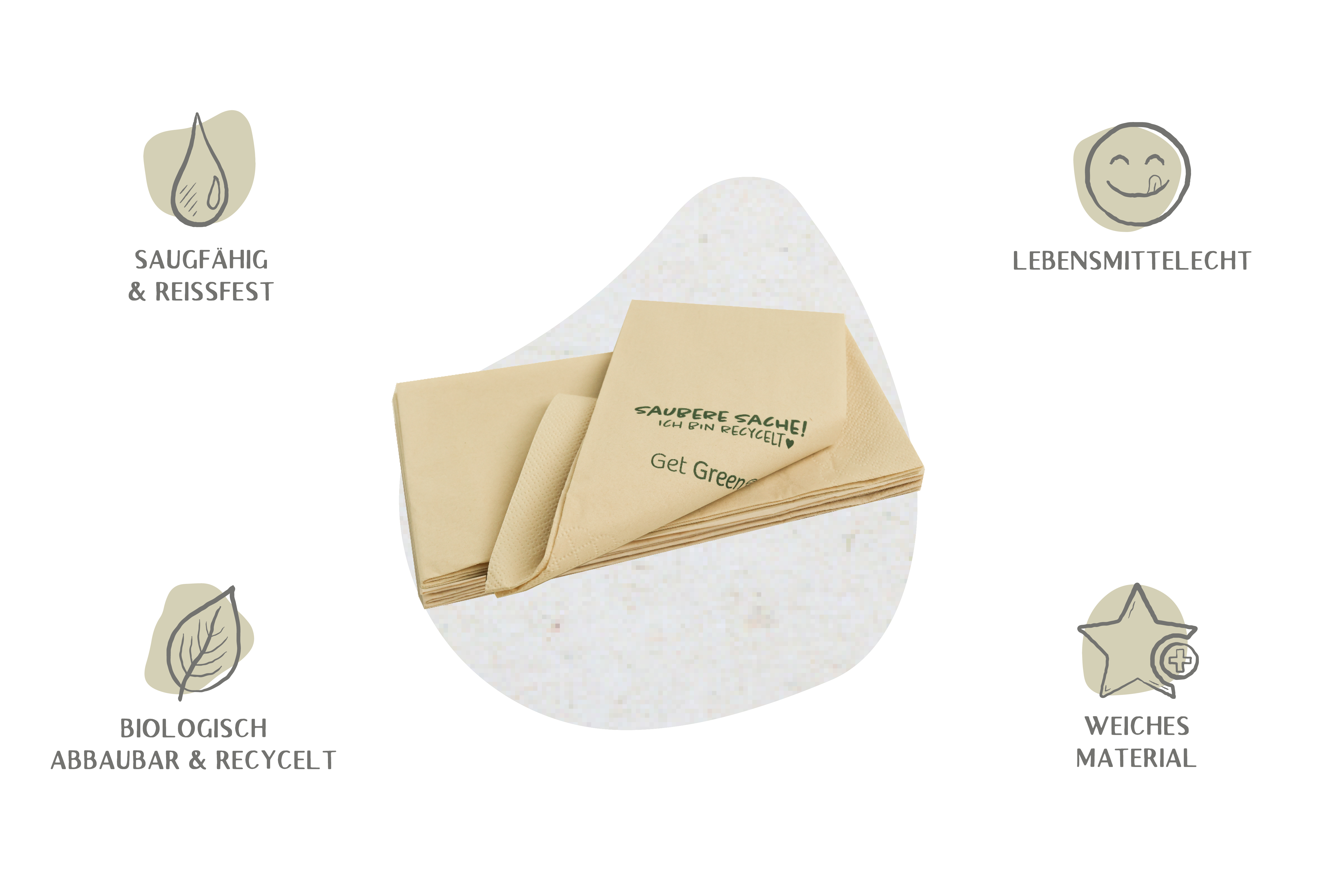 Serviette, beige, GET GREEN & Saubere Sache, L 40 x B 40 cm, gefaltet: L 10 x B 20 cm, 2-lagig, 1/8-Falz (2.400er Karton)