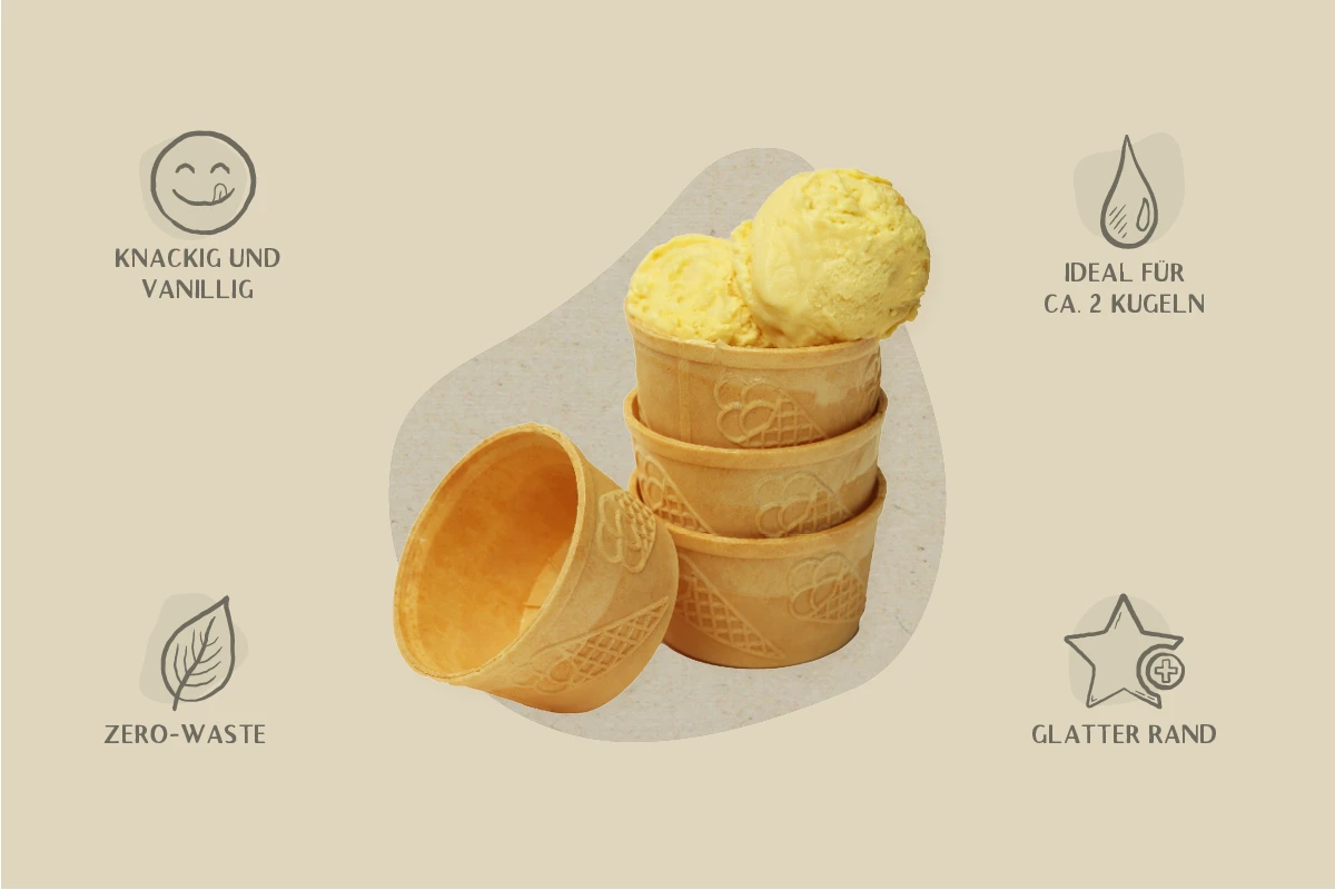Waffelbecher, halbsüß, 155 ml, Ø 8 x H 4,7 cm, Kt. Nr. 62 (208er Karton)