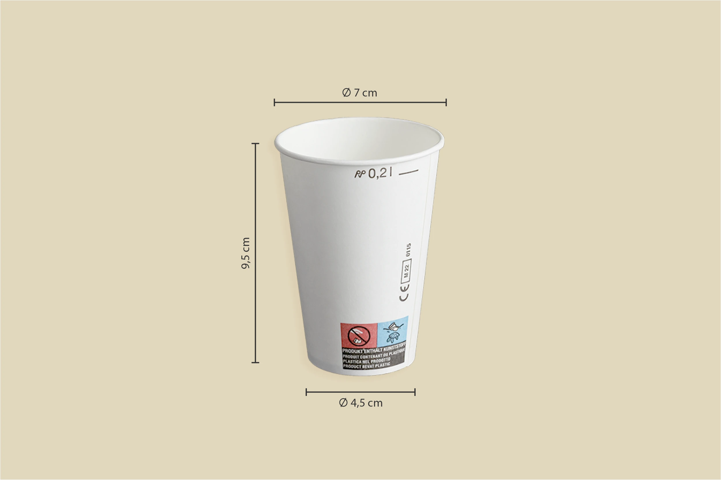 Papp-Trinkbecher für Kalt- & Heißgetränke, weiß, 200 ml, Ø oben 7 x Ø unten 4,5 x Höhe 9,5 cm, 1-wandig (2.500er Karton)